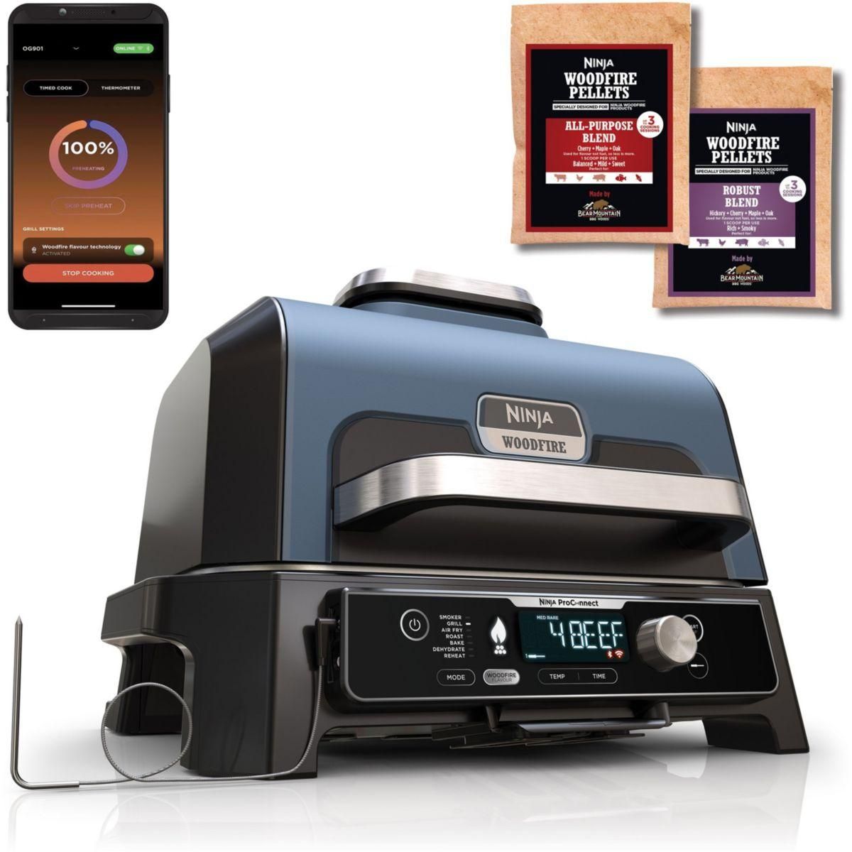 NINJA Barbecue électrique OG901EU Woodfire pro connect à poser, 44.5x26.5 cm