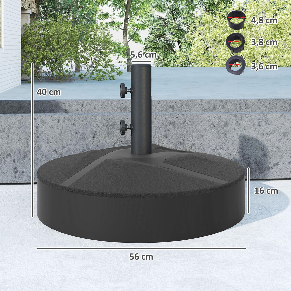 OUTSUNNY Pied de parasol rond mât dia. 36-48 mm - 56 x 56 x 40 cm - noir
