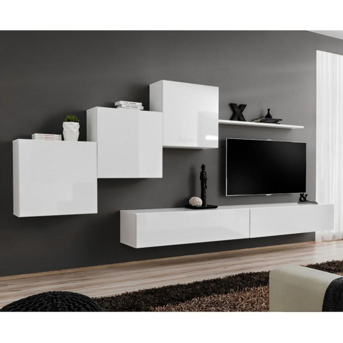 Paris Prix Meuble TV Mural Design  Switch X  330cm Blanc
