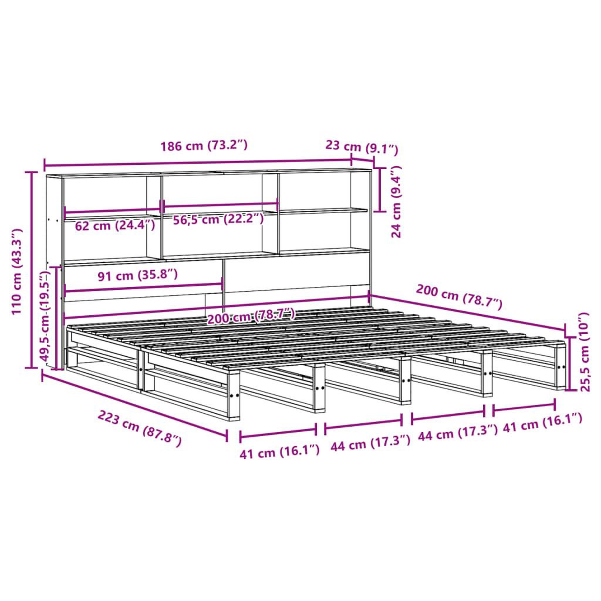 Voir la diapositive 6 : VIDAXL Lit bibliotheque sans matelas cire marron 180x200cm bois massif