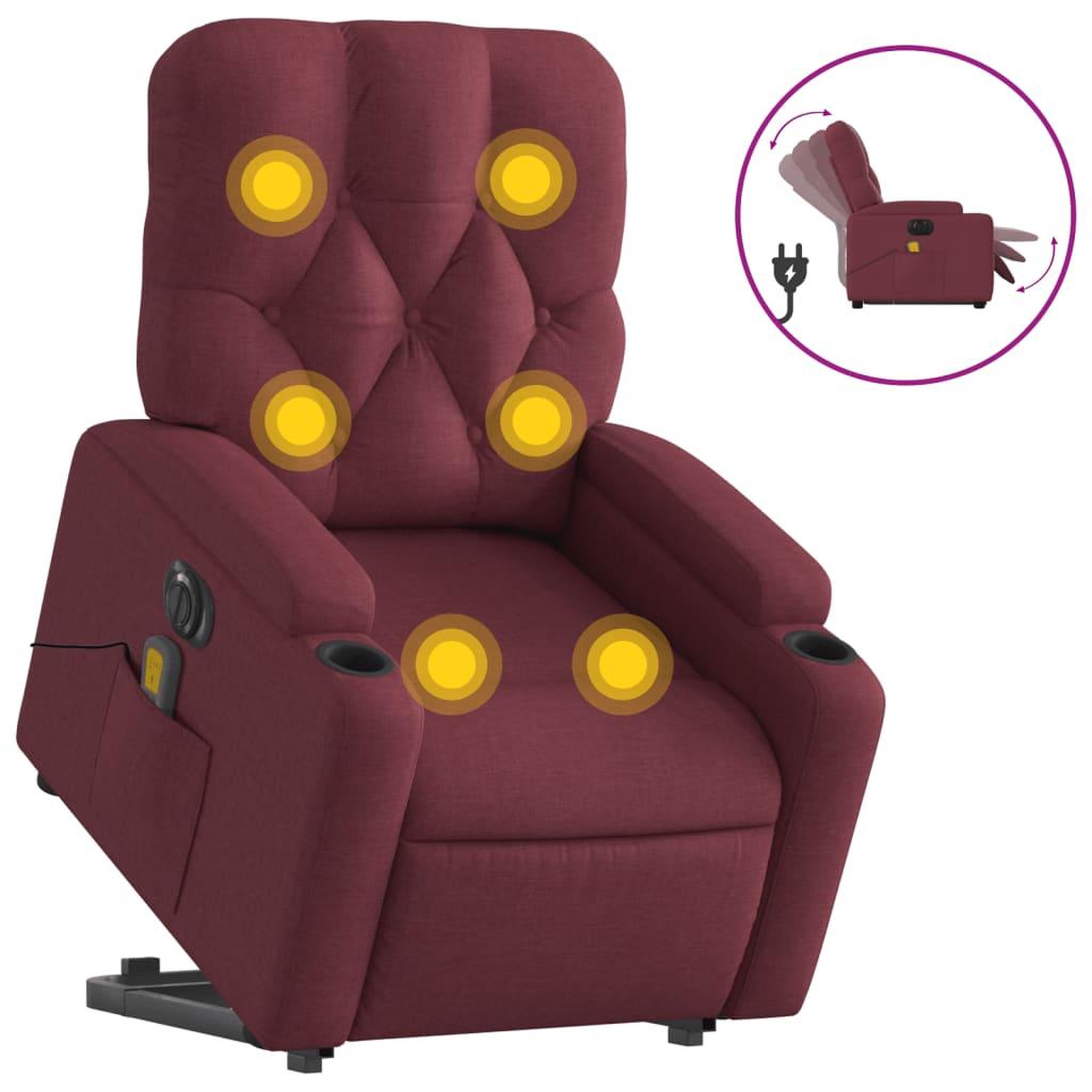 Voir la diapositive 2 : VIDAXL Fauteuil inclinable de massage electrique Rouge bordeaux Tissu