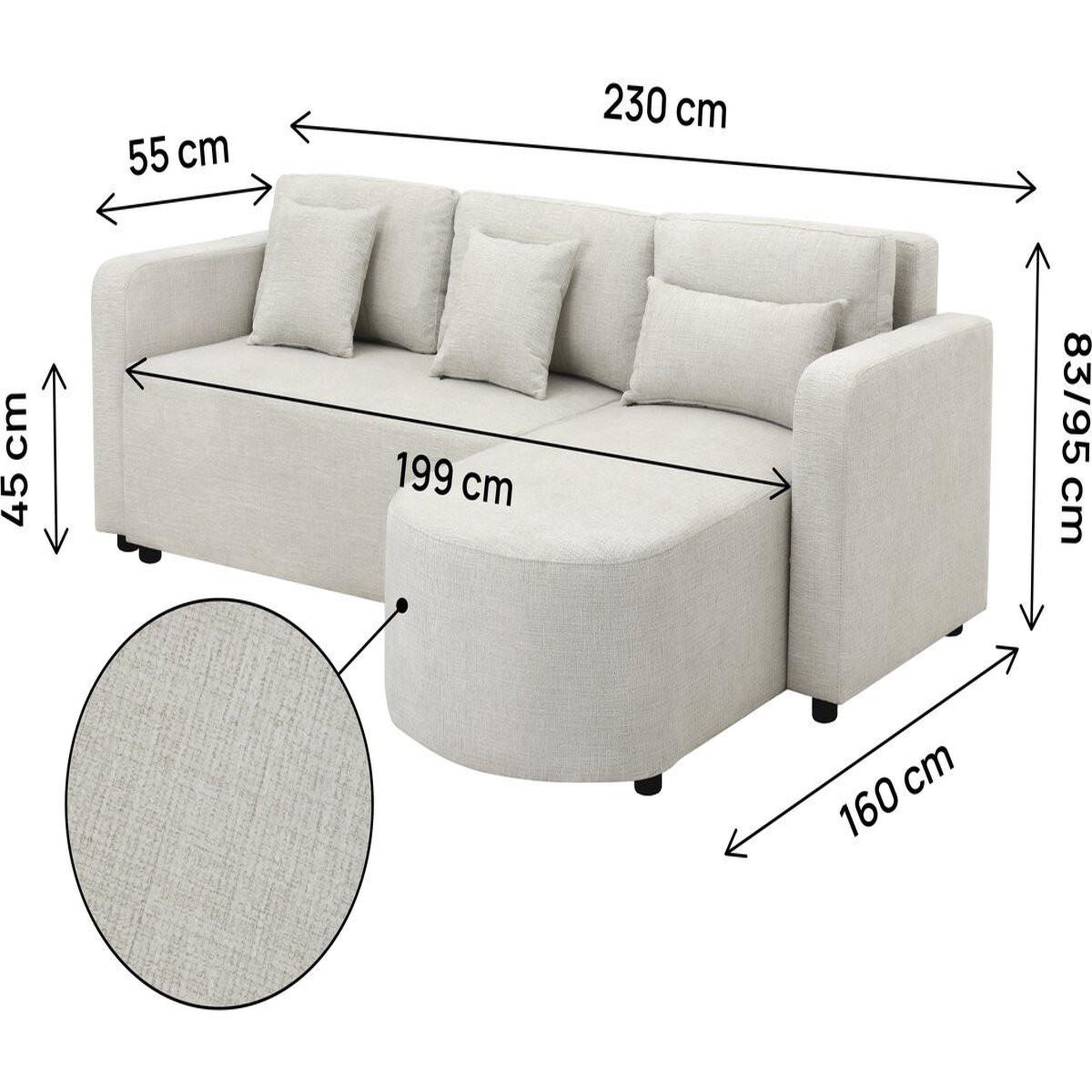 Voir la diapositive 4 : Habitat et Jardin Canapé d'angle convertible/réversible en tissu  charles  - 3 places - beige