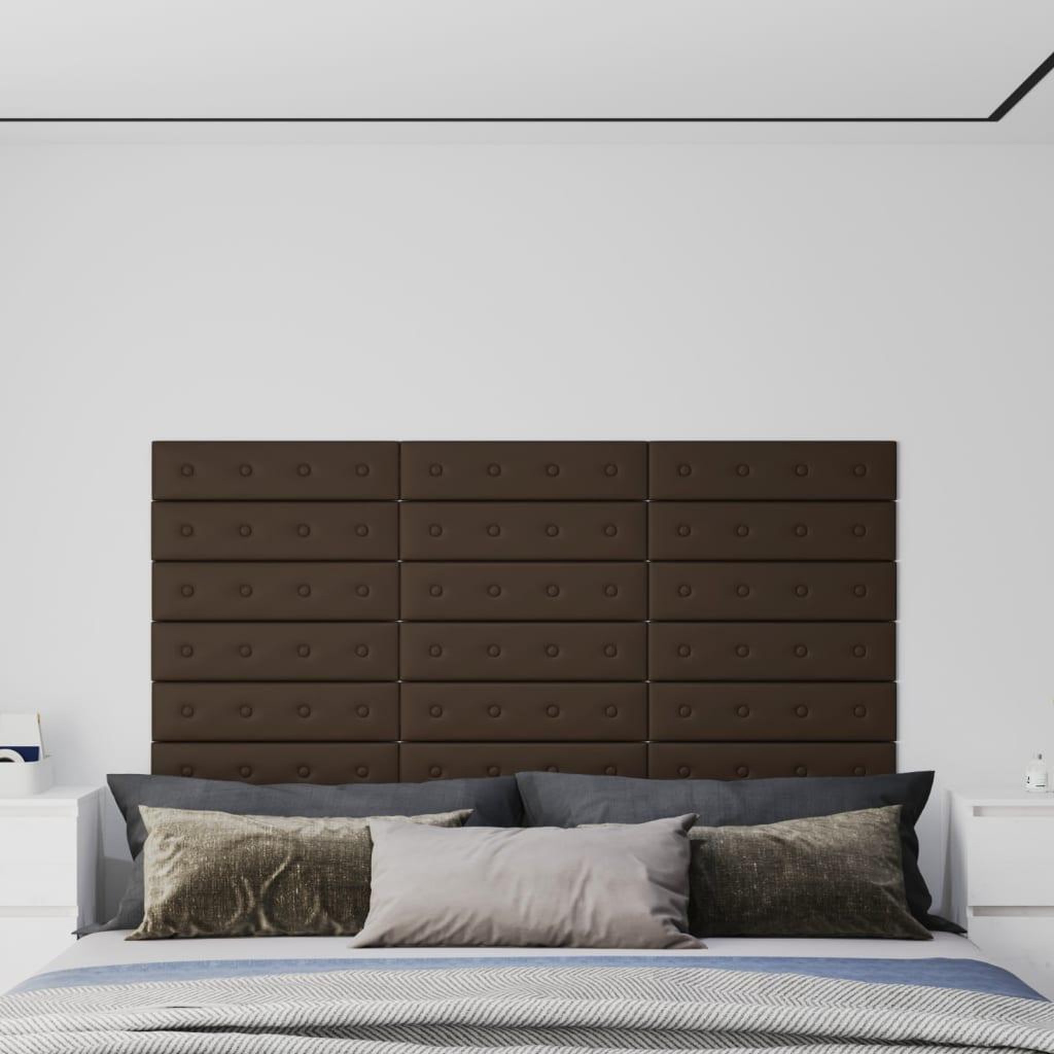 Voir la diapositive 1 : VIDAXL Panneaux muraux 12 pcs Marron 60x15 cm Similicuir 1,08 m^2