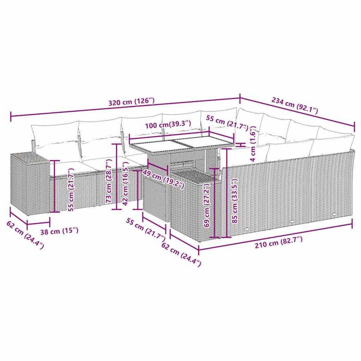 VIDAXL Salon de jardin 11 pcs avec coussins gris clair resine tressee