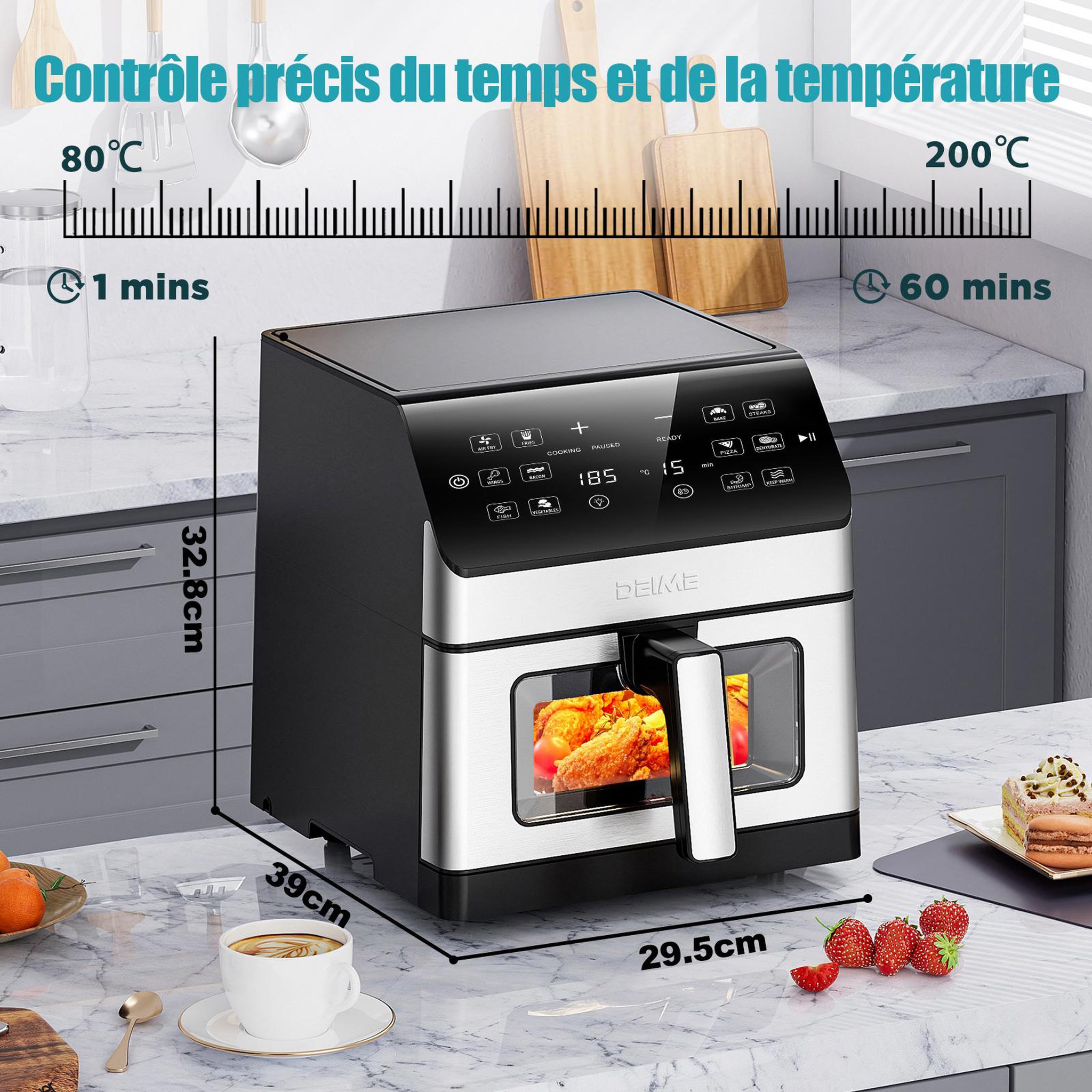 Voir la diapositive 2 : DEIME DEIME - Airfryer 6 l 1700 w 12 programmes écran digital – noir