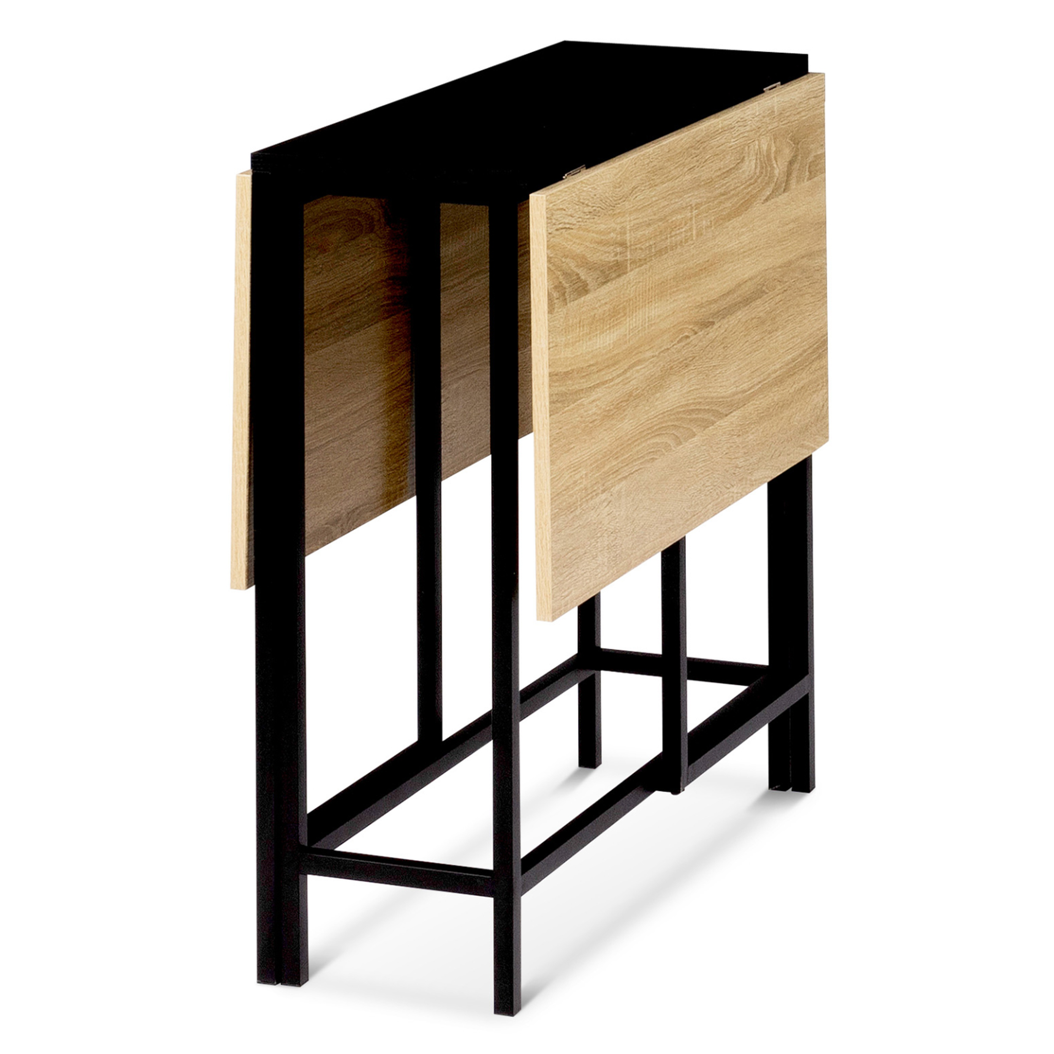 Voir la diapositive 3 : ID MARKET Table console pliable edi 2-4 personnes façon hêtre et noir design industriel 103 x 76 cm