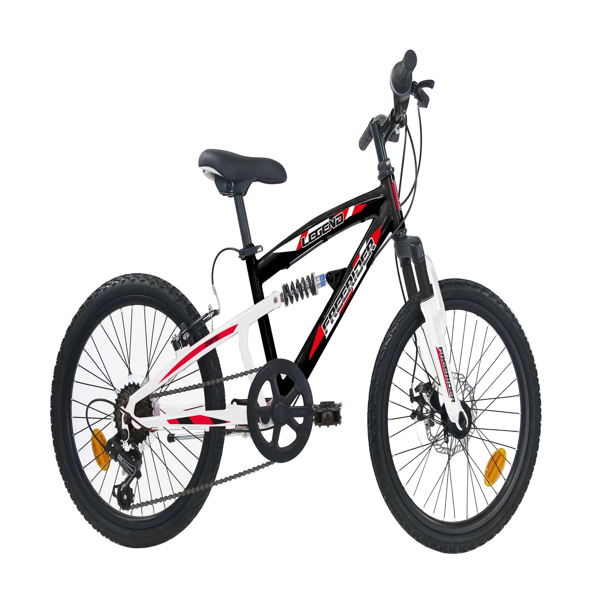 FREERIDER Vélo enfant - VTT 20'' Garçon - Tout Suspendu - Frein à disque avant - 6 Vitesses - Dérailleur Shimano