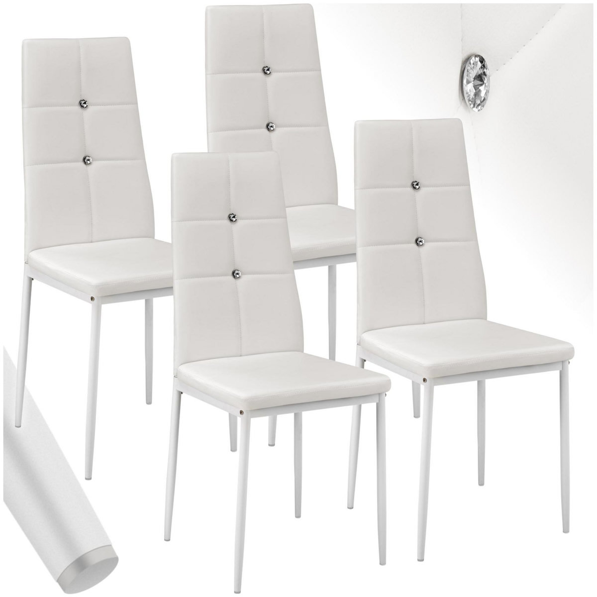 tectake Ensemble de chaises de salle à manger rembourré avec revêtement aspect cuir blanc Lot de 4