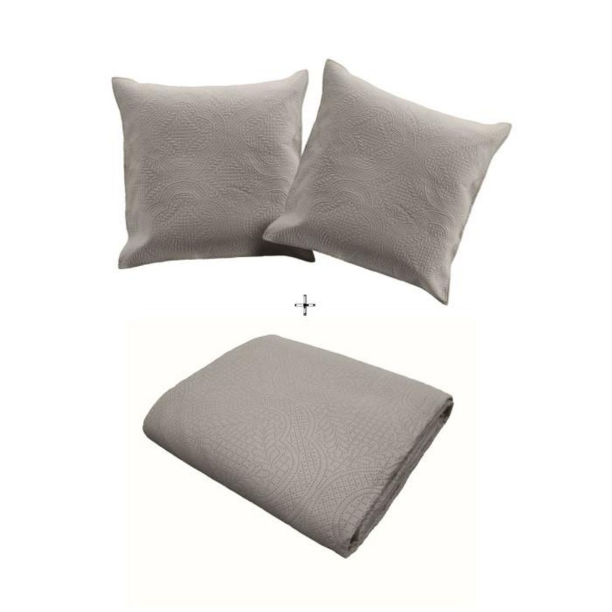 Paris Prix Couvre-Lit & 2 Housses de Coussin  Romane  220x240cm Gris