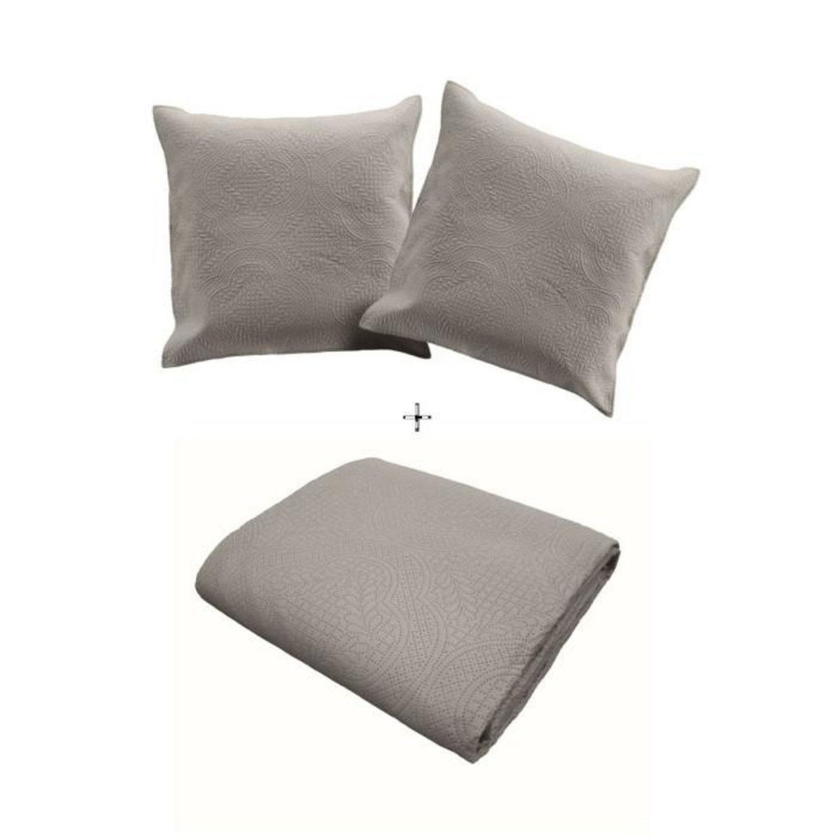 Paris Prix Couvre-Lit & 2 Housses de Coussin  Romane  220x240cm Gris