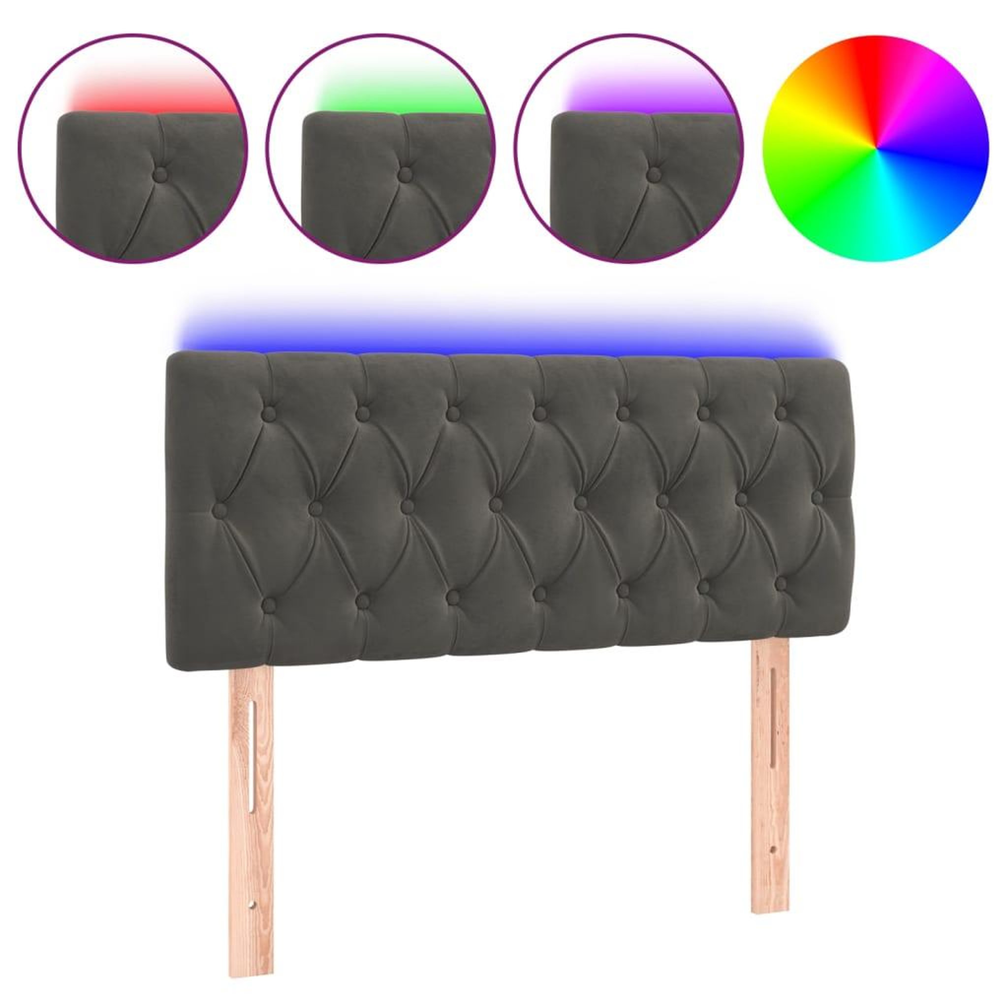 Voir la diapositive 2 : VIDAXL Tete de lit a LED Gris fonce 100x7x78/88 cm Velours