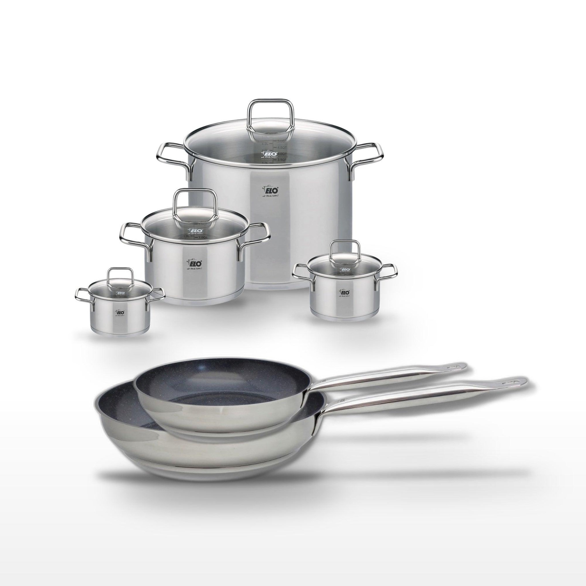 ELO Lot de 2 poêles 24/28 cm elo profi therm platinum et 4 faitouts elo citrin