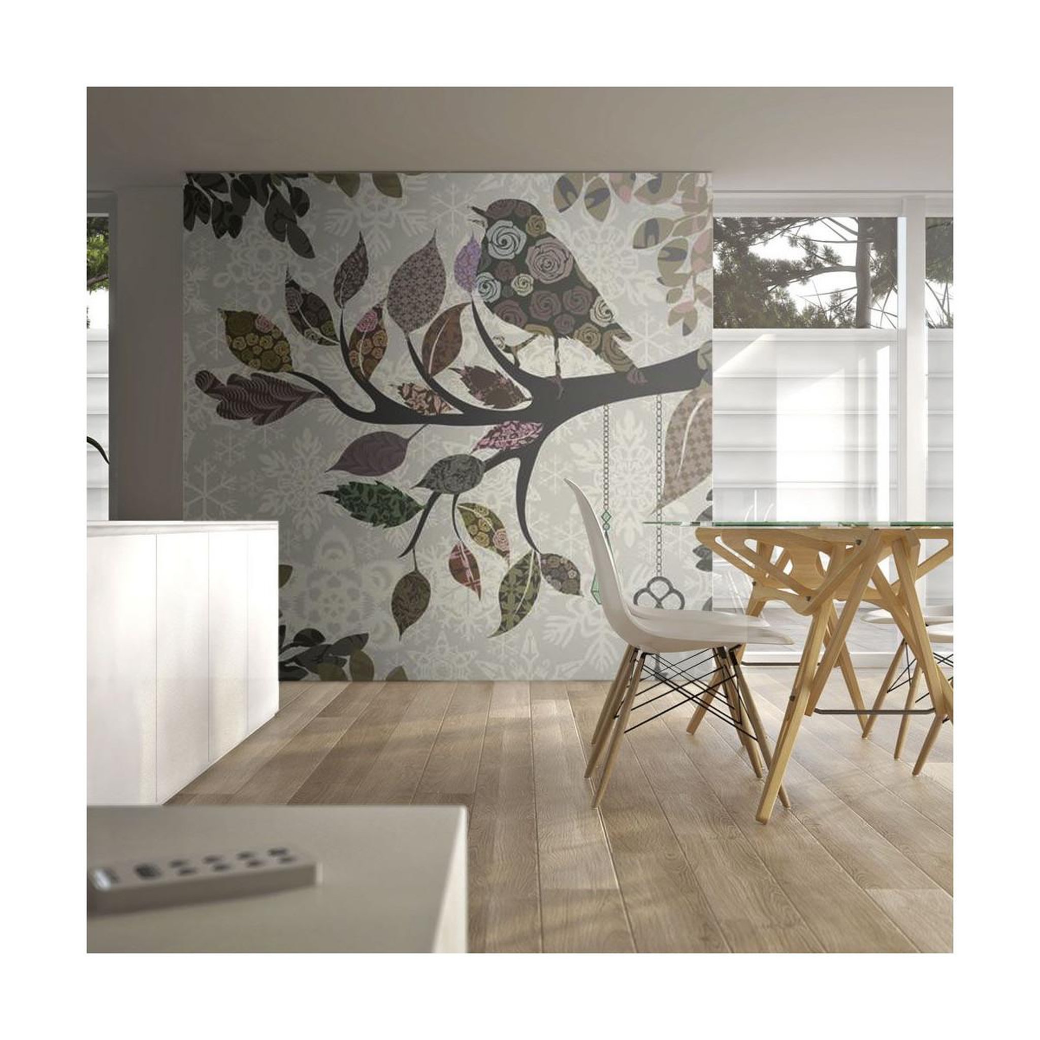 Voir la diapositive 1 : Paris Prix Papier Peint  Oiseau sur Branche Patchwork