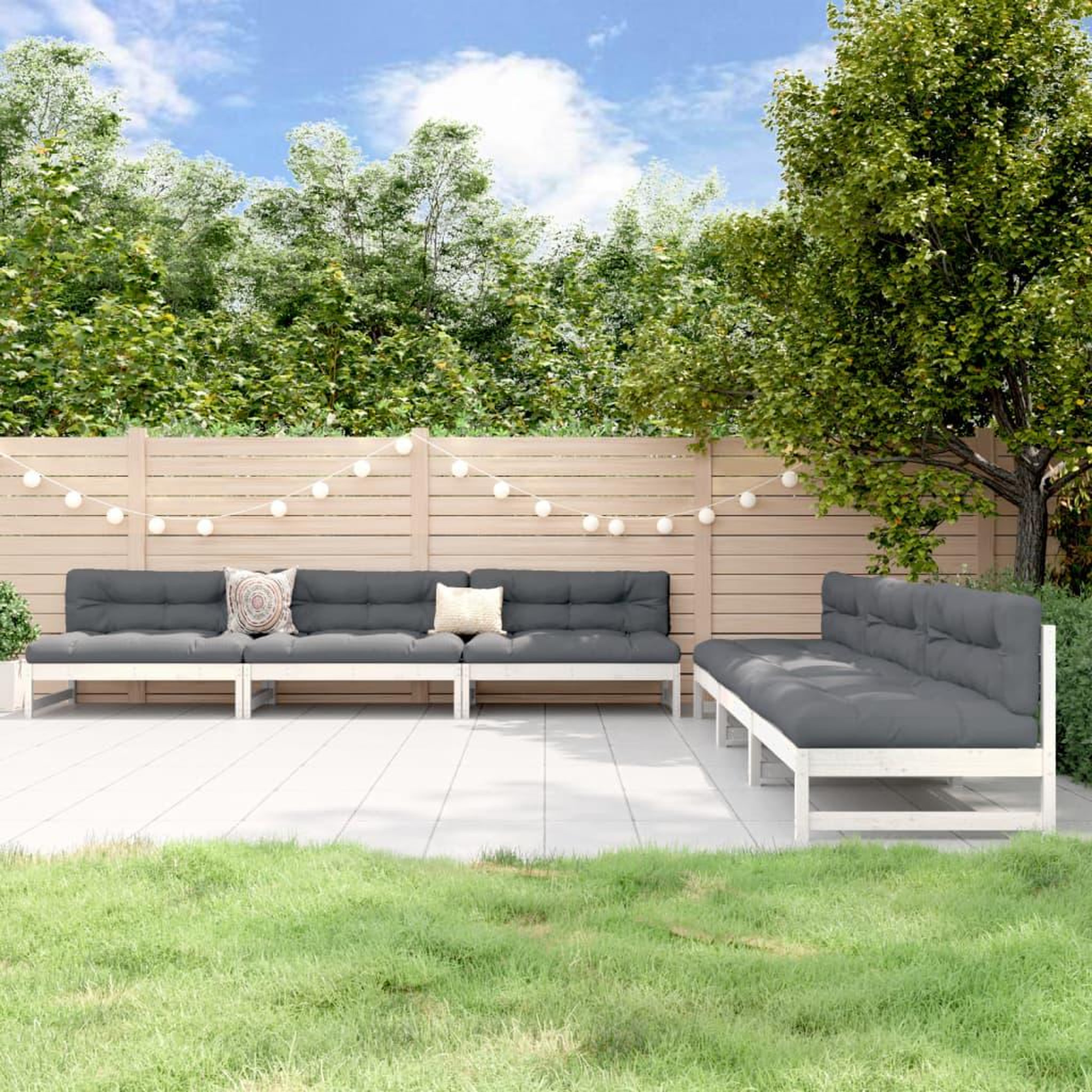 VIDAXL Salon de jardin 6 pcs Blanc Bois de pin massif