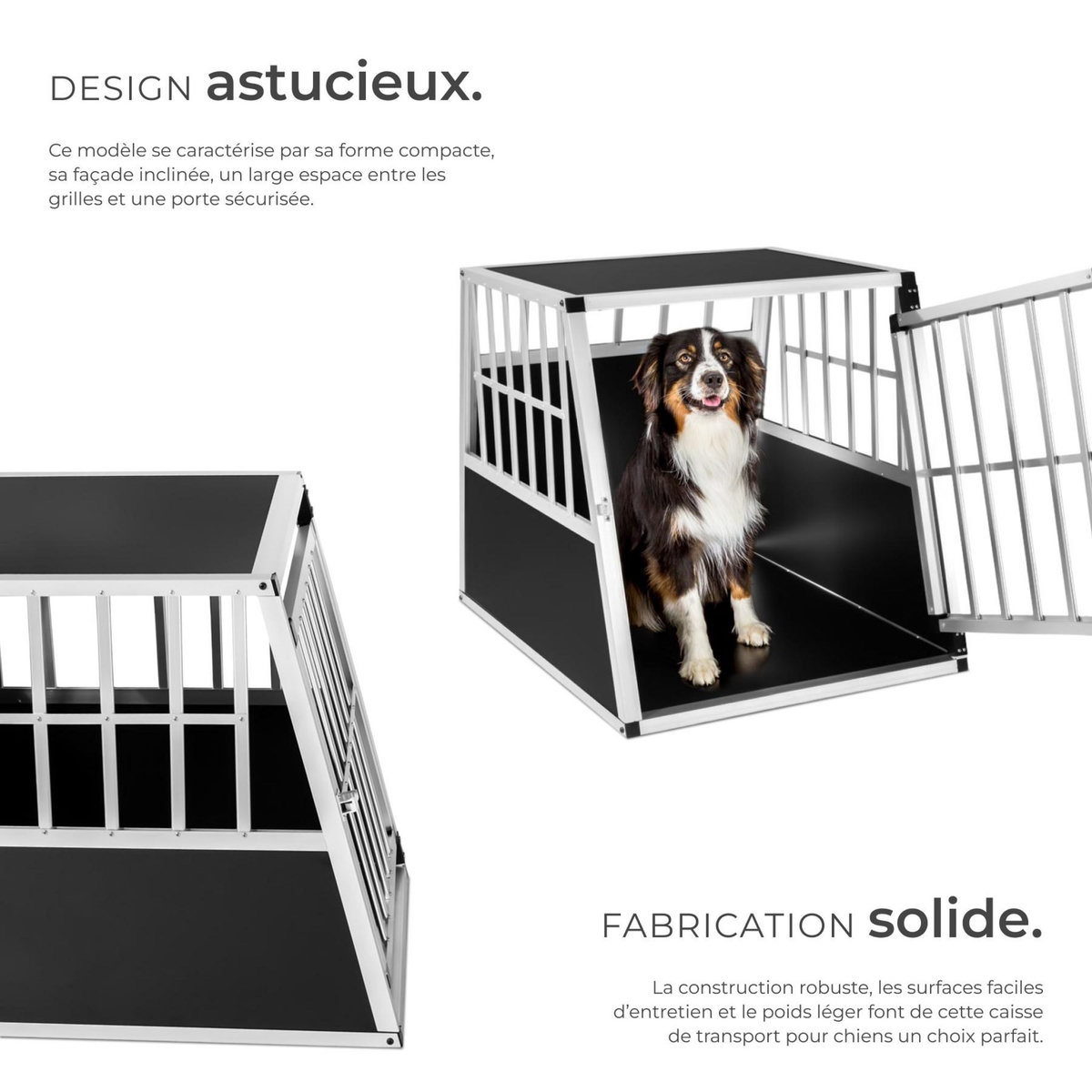 tectake Cage de transport pour chien simple sécurisée avec dos incliné noir