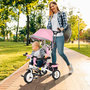 Voir la diapositive 2 : HOMCOM Tricycle enfant évolutif pare-soleil pliable canne télescopique amovible acier rose