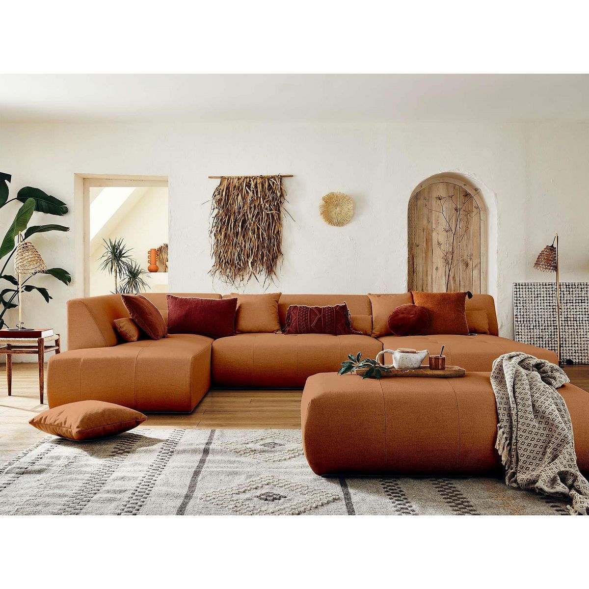 LISA DESIGN Onyx - canapé modulable panoramique d'angle gauche 7 places - en tissu