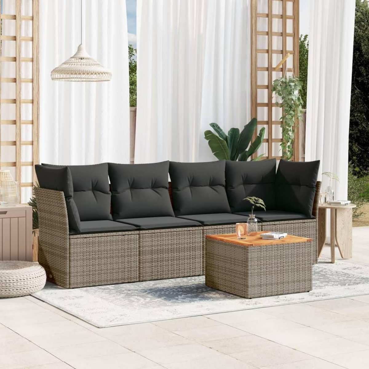 VIDAXL Salon de jardin 5 pcs avec coussins gris resine tressee