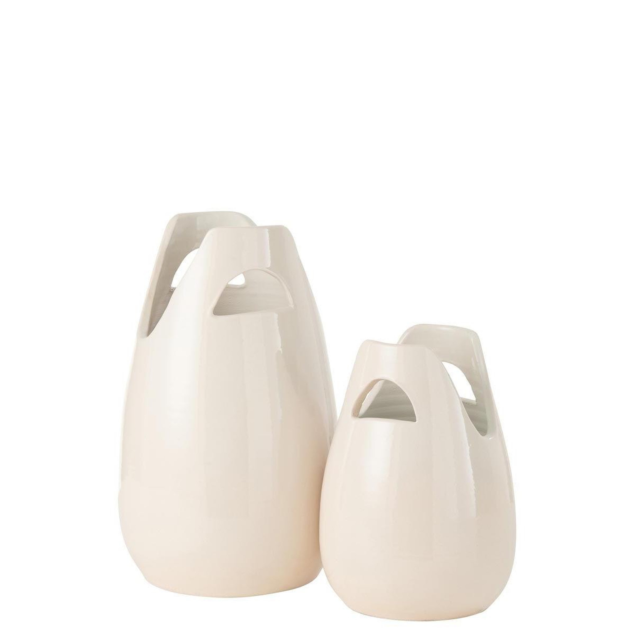 Voir la diapositive 2 : J-LINE Vase déco avec anses  pure nature  30cm blanc