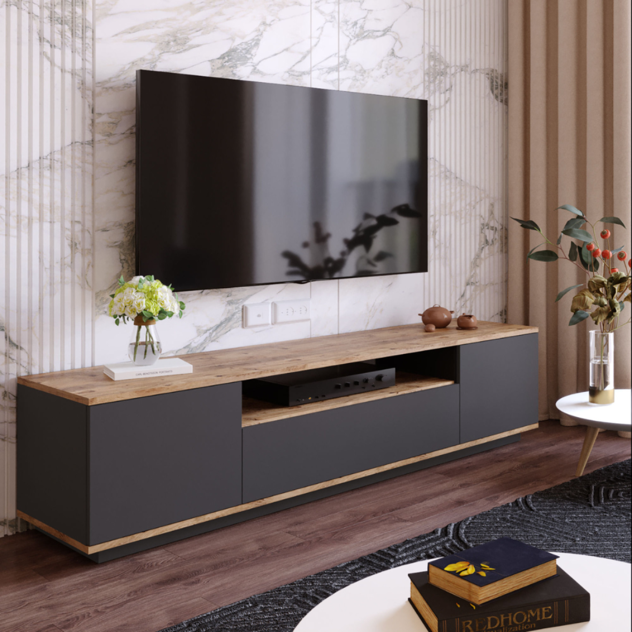 Voir la diapositive 4 : CONCEPT USINE Meuble tv gris et bois 180 cm tyro