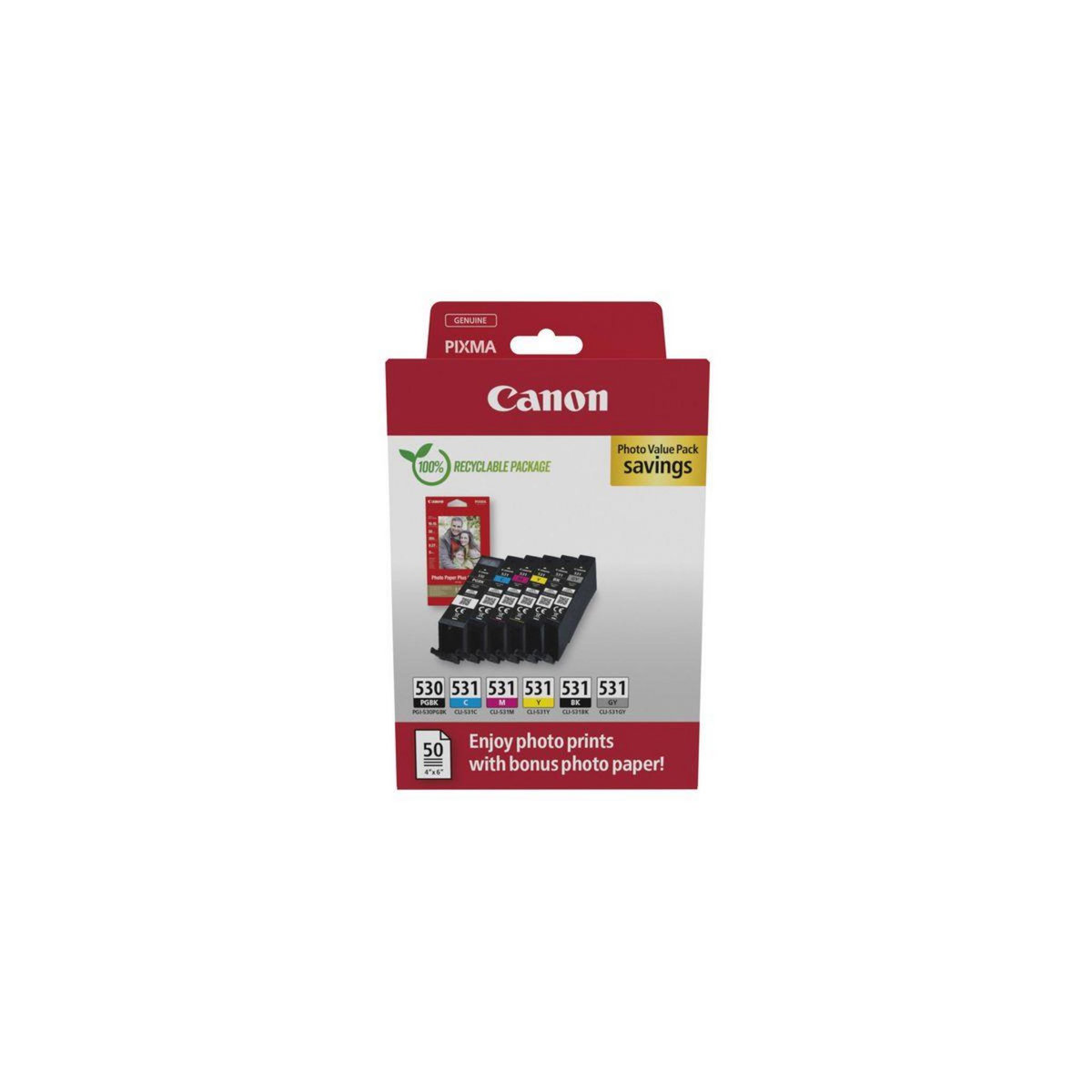 Canon Cartouche d'encre Pack Multipack 6 Originales PGI/CLI-530/531 (Noir + 5 Couleurs) - 5970C004