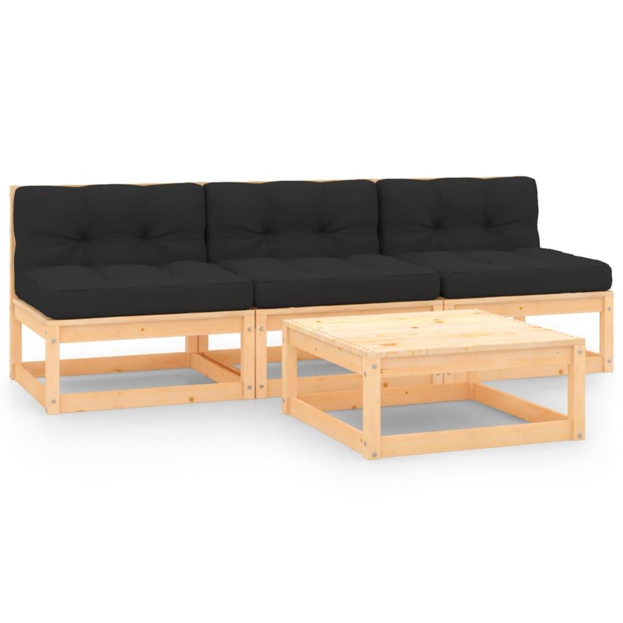 Voir la diapositive 1 : VIDAXL Salon de jardin 4 pcs avec coussins Bois de pin massif