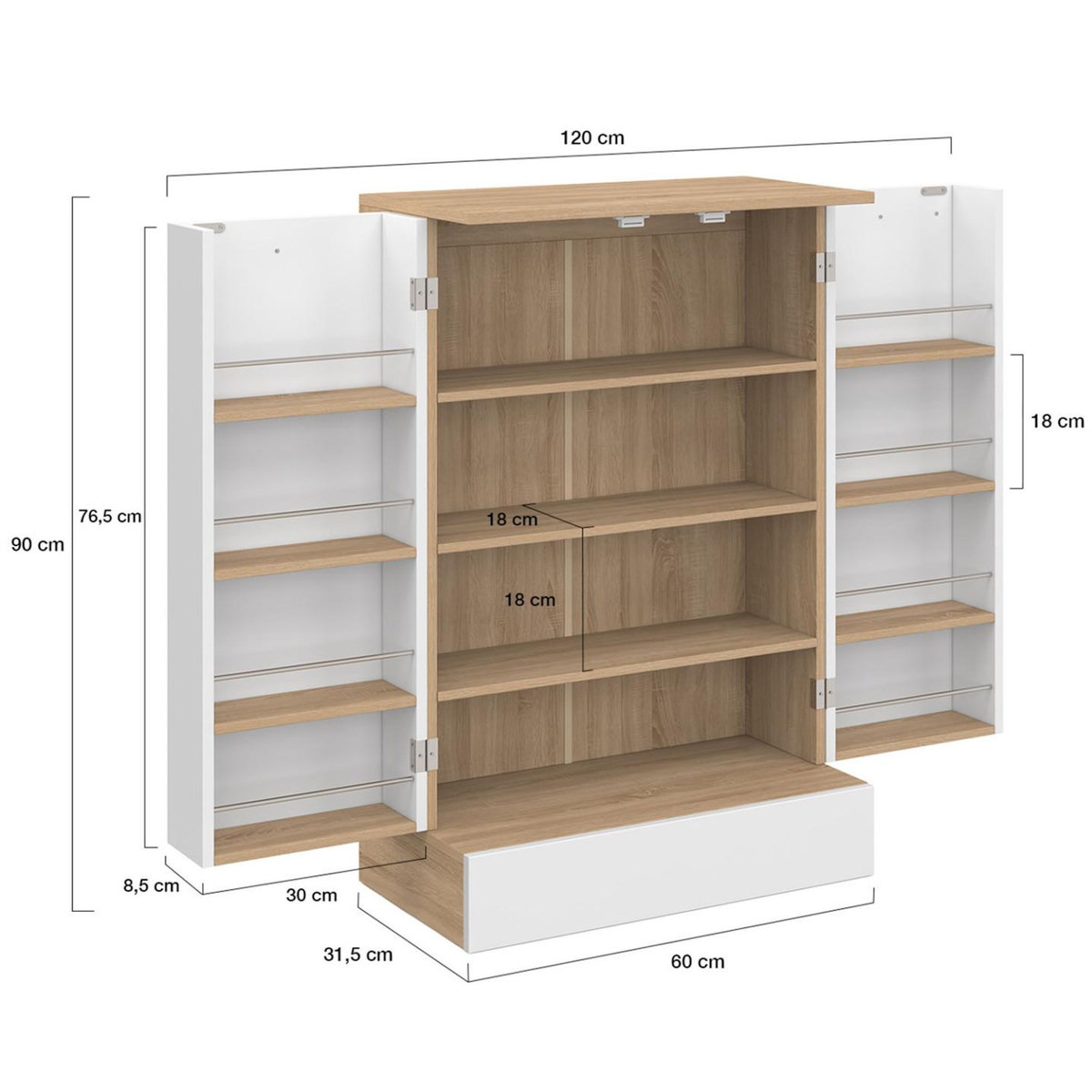 ID MARKET Buffet bas de cuisine ALTO H.90 cm avec rangements blanc et bois