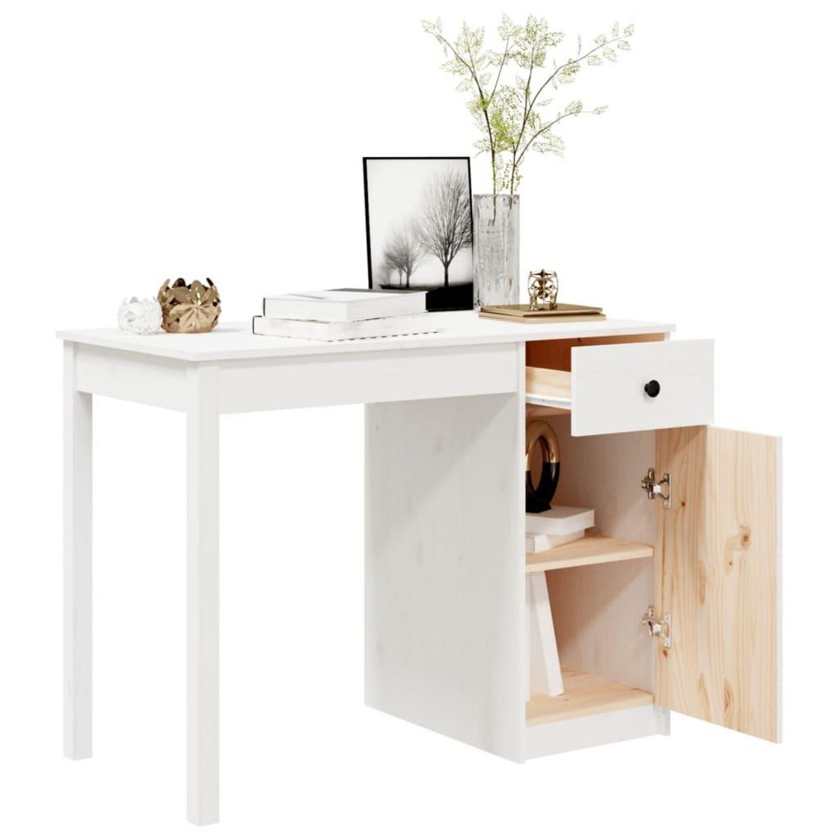 VIDAXL Bureau Blanc 100x50x75 cm Bois massif de pin
