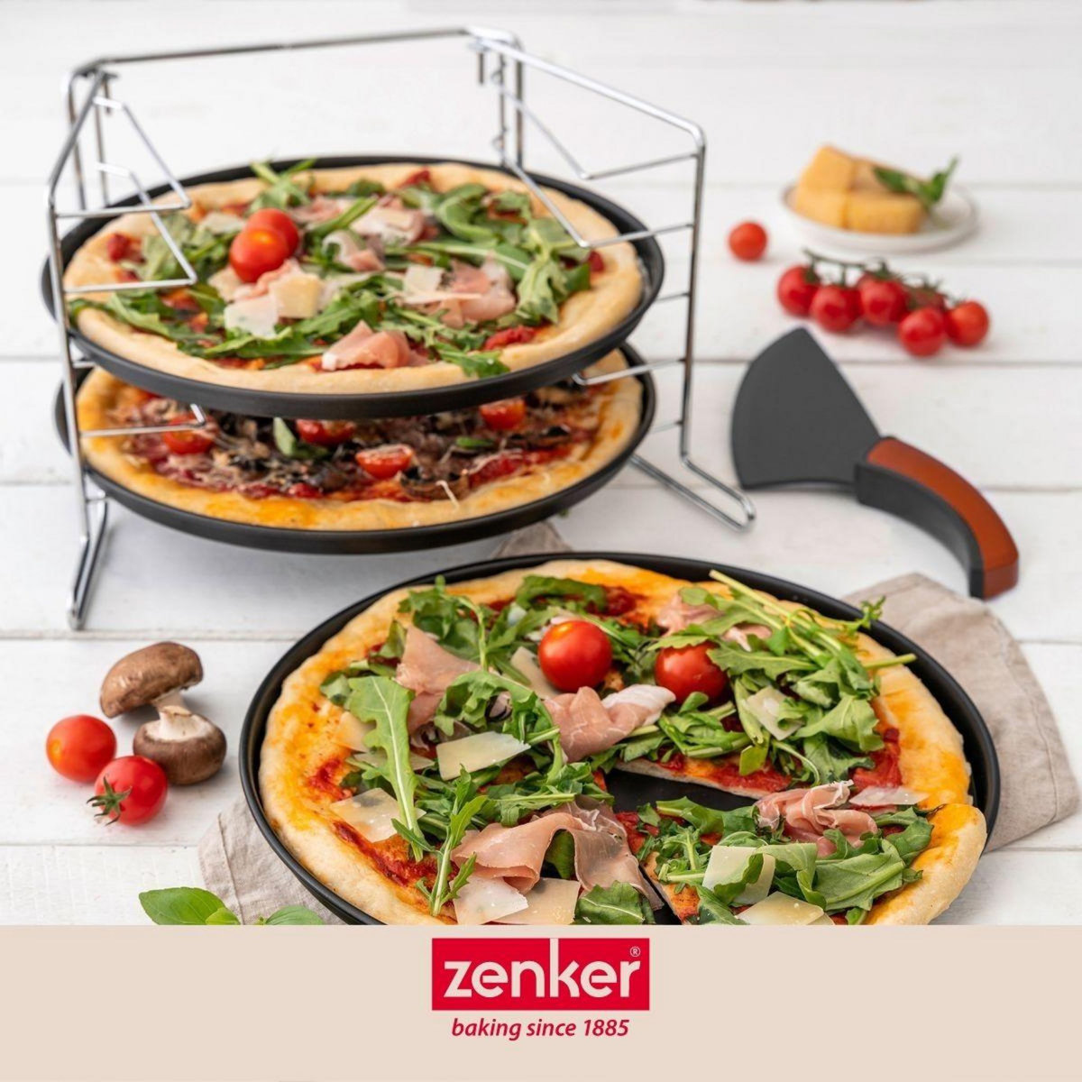 ZENKER Set de 3 plaques à pizza et une grille de superposition 29 cm Zenker Special Countries