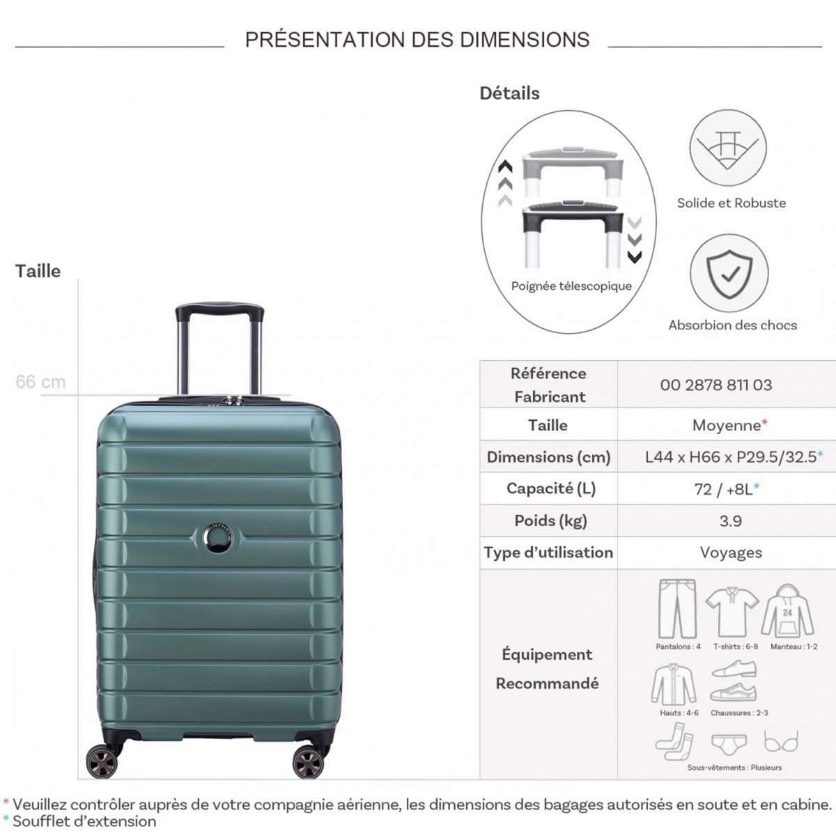 Delsey Valise rigide Shadow 5.0 Polycarbonate TSA 66cm