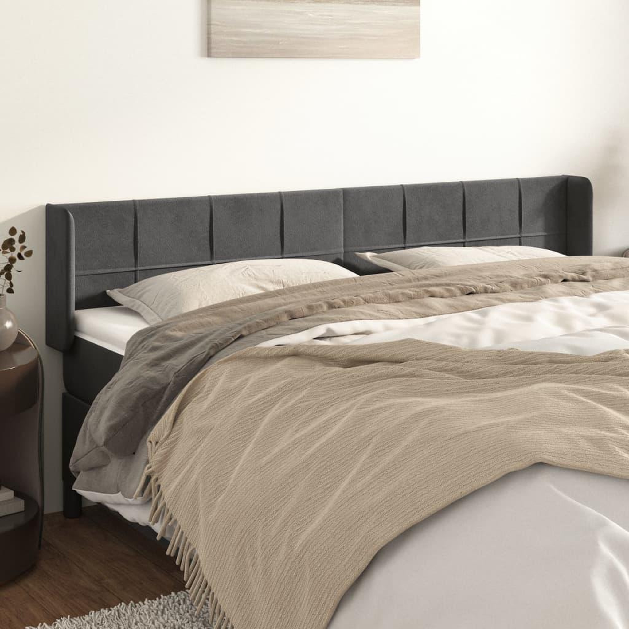 Voir la diapositive 1 : VIDAXL Tete de lit avec oreilles Gris fonce 163x16x78/88 cm Velours