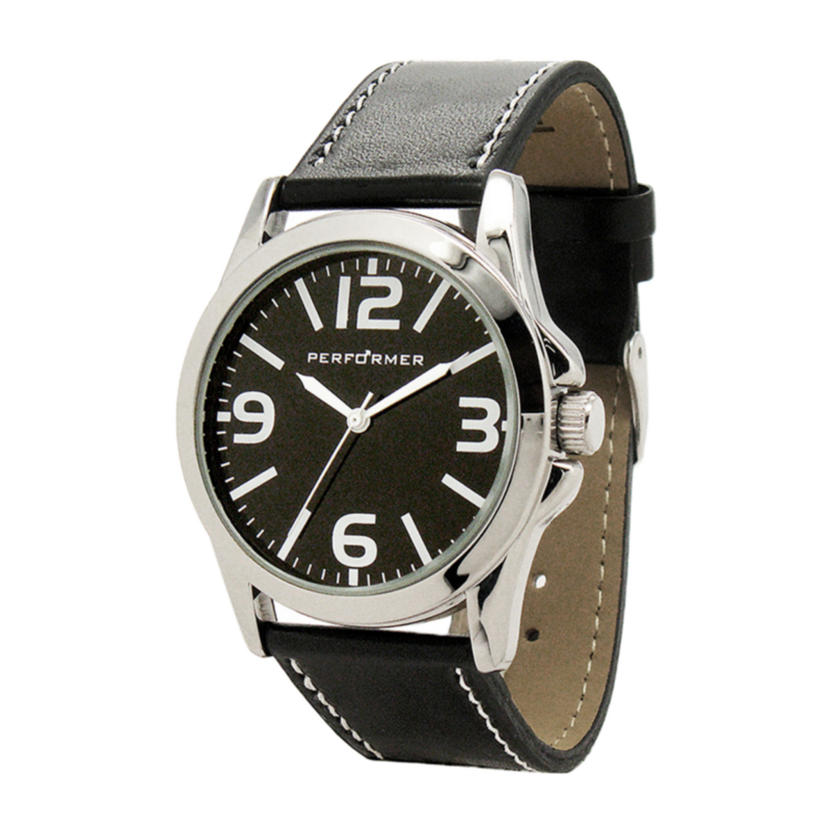 Performer Montre Performer Homme Cuir Noir Surpiqure Blanche