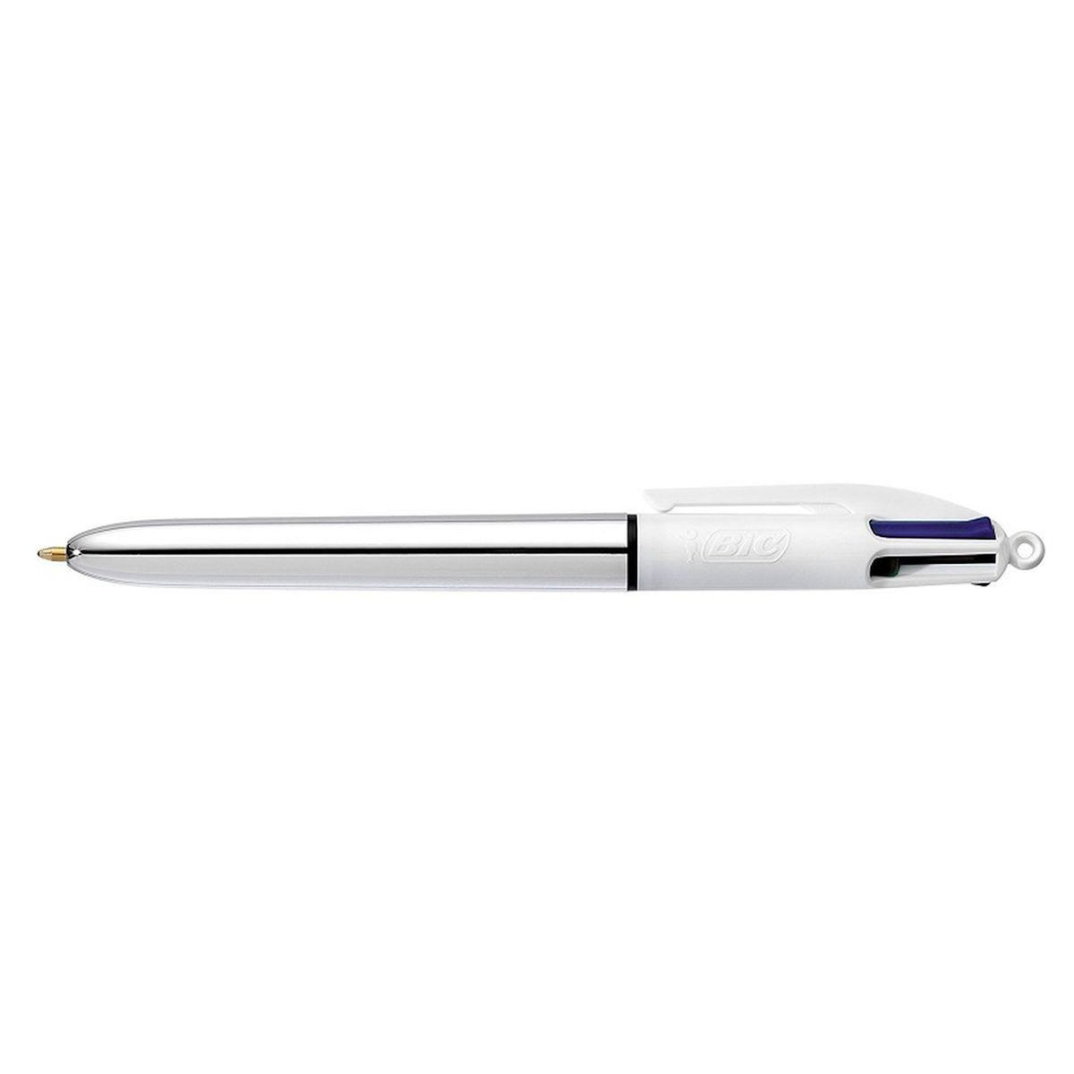 BIC Stylo bille 4 couleurs rétractable pointe moyenne Shine Metallic argent