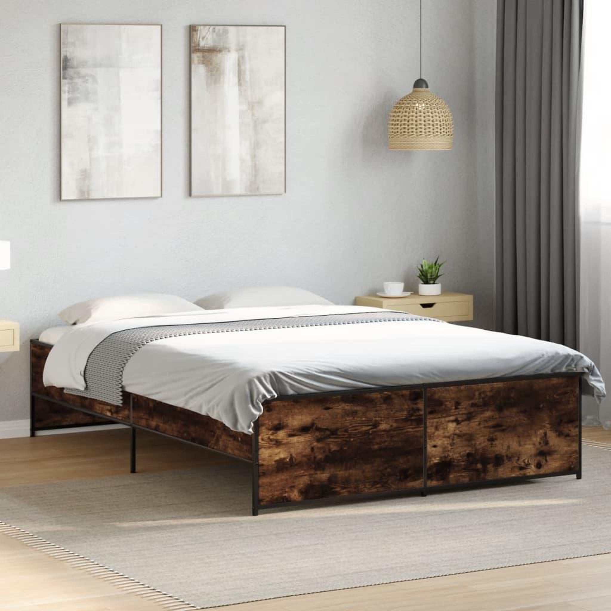 VIDAXL Cadre de lit sans matelas chene fume 135x190 cm