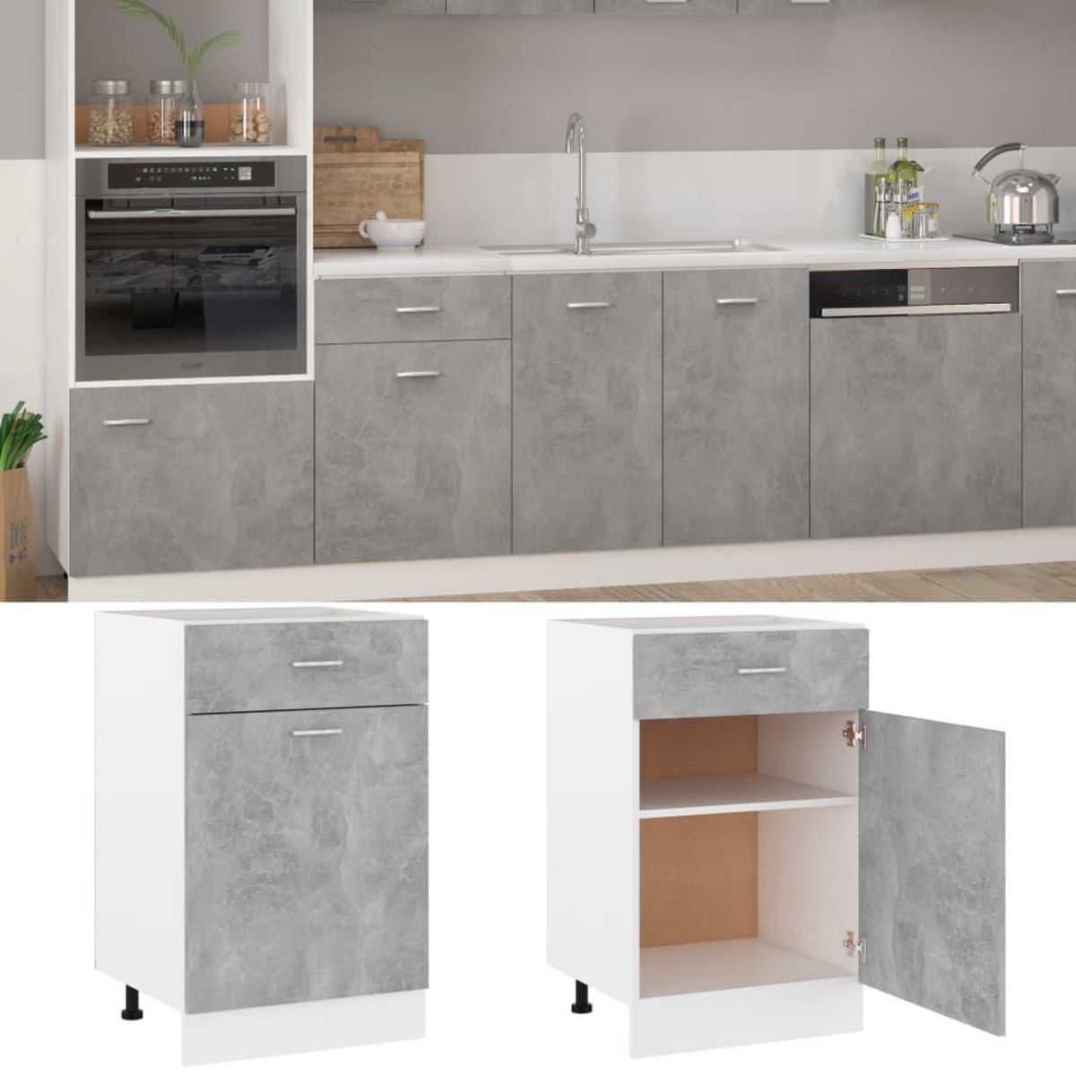 VIDAXL Armoire de plancher a tiroir Gris beton Bois d'ingenierie