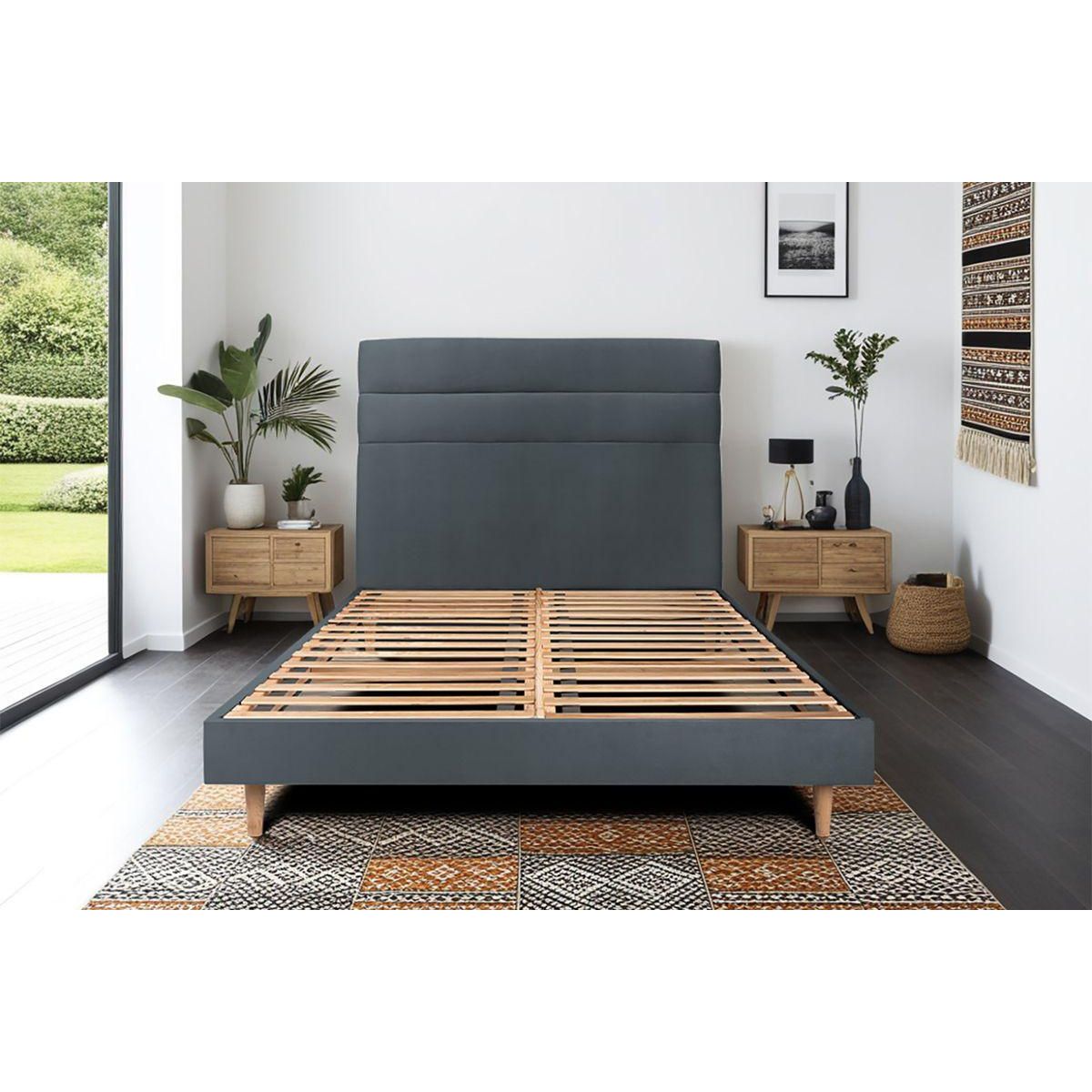 Sommeil de Plomb Lit avec tête de lit lignes velours et sommier kit - Hauteur totale : 29cm