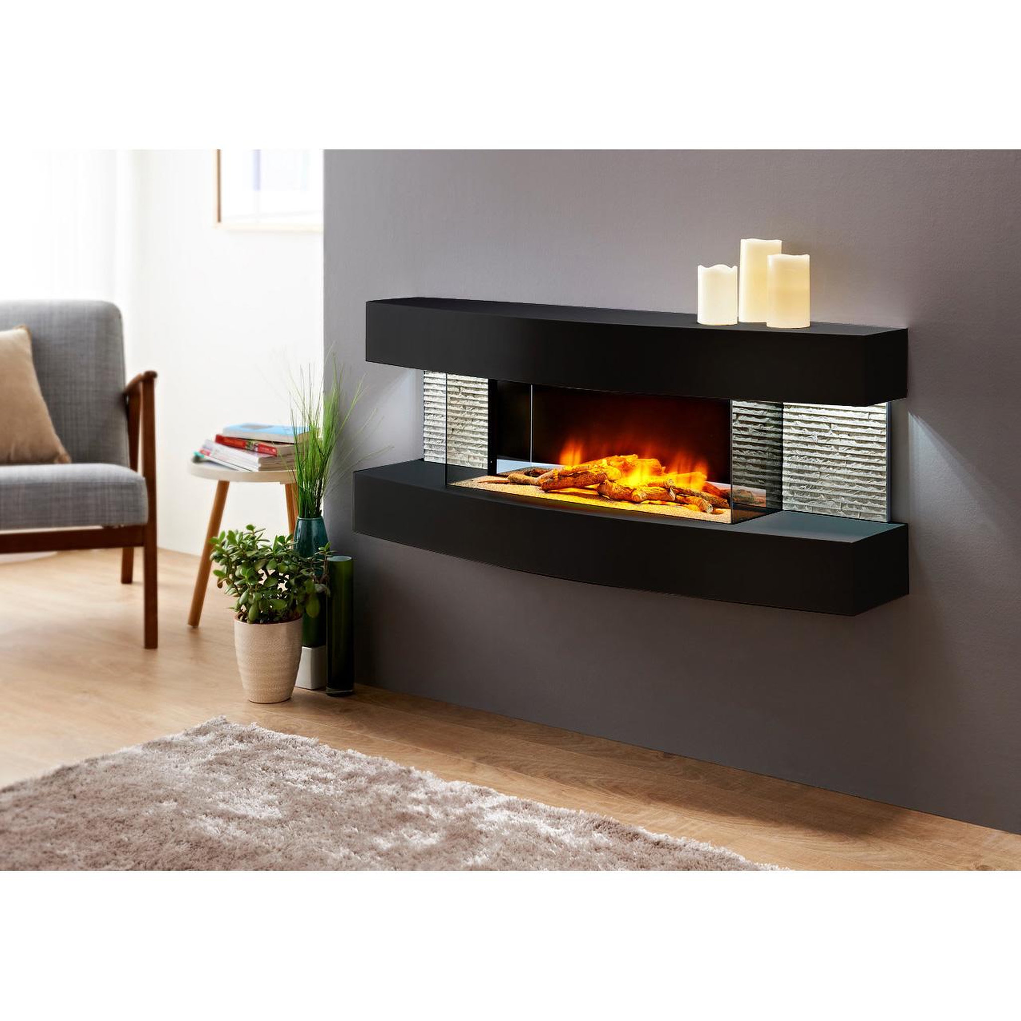 Voir la diapositive 2 : Chemin'arte Cheminée électrique design 2000w noir - LOUNGE NOIRE