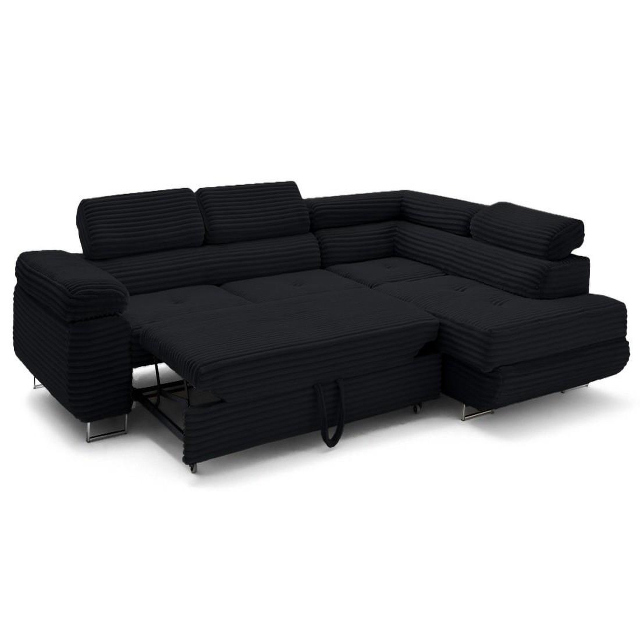 Voir la diapositive 5 : LISA DESIGN Zaria - canapé d'angle droit 5 places convertible avec coffre et têtières en velours côtelé grosses côtes