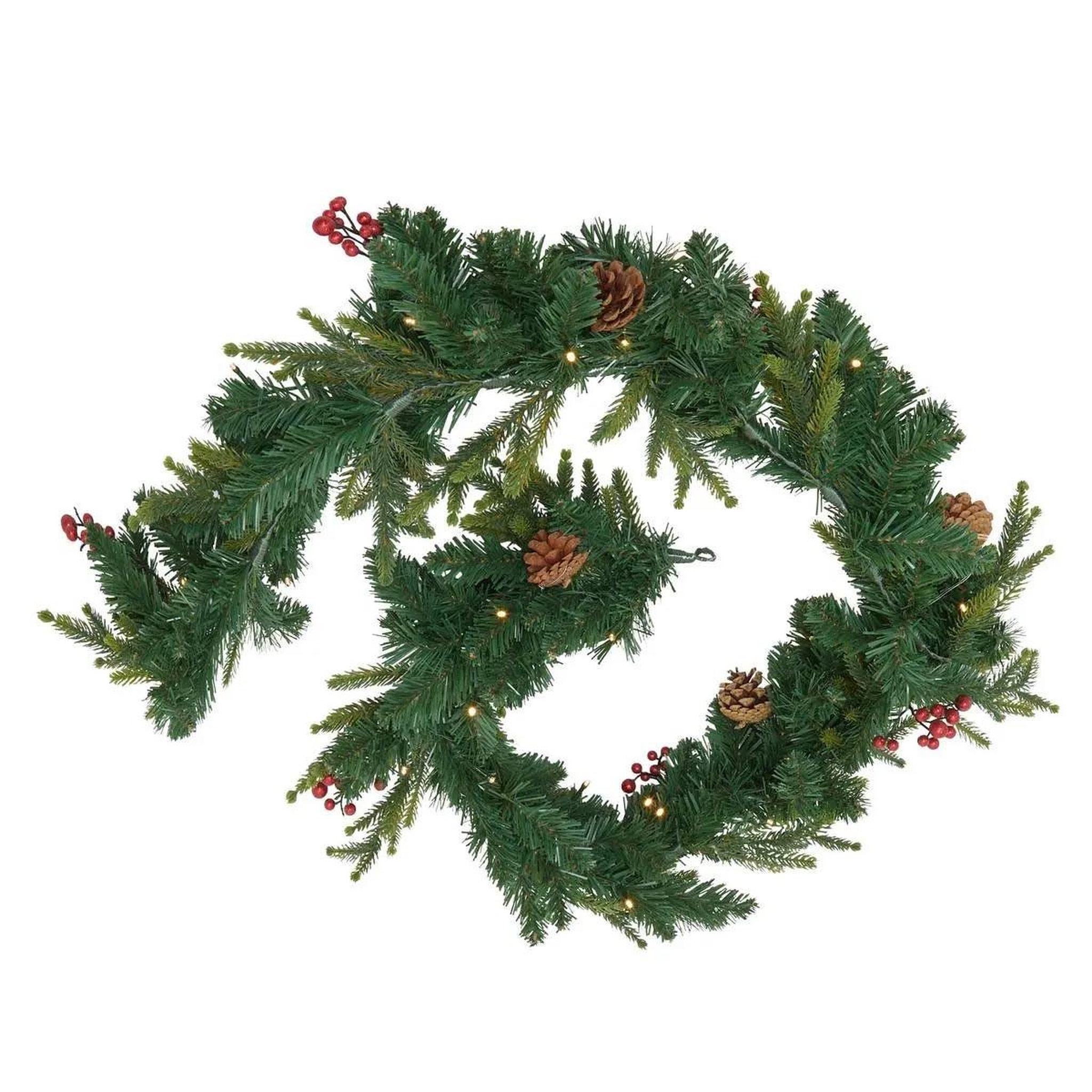 ATMOSPHERA Guirlande de noël à led  baies & pommes de pin  180cm vert