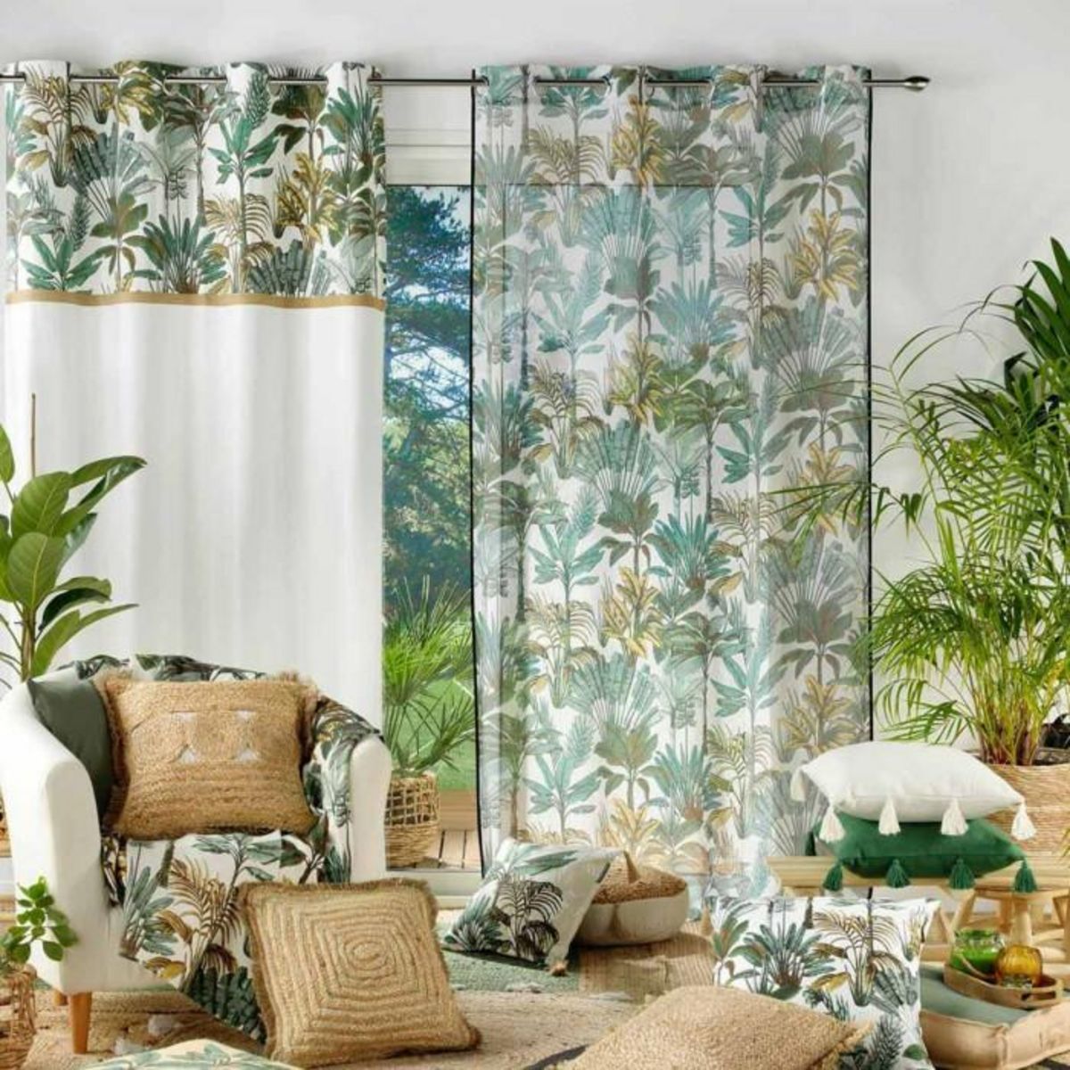 Paris Prix Rideau Voilage à Œillets  Balinesia  140x240cm Vert