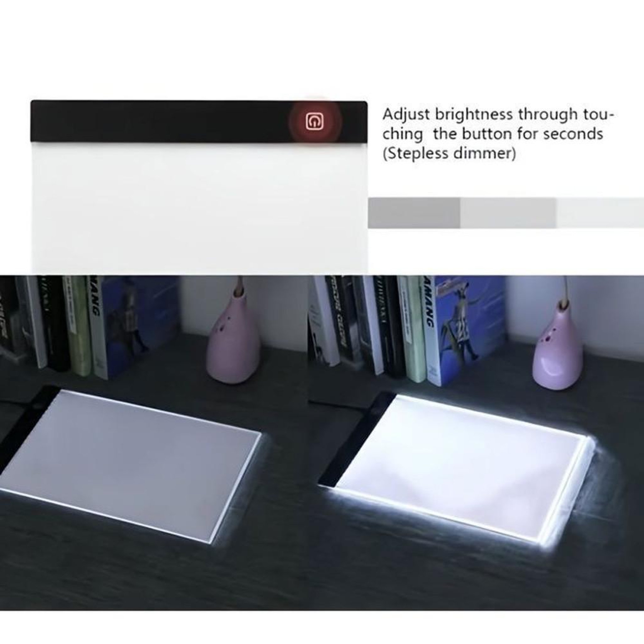 Voir la diapositive 2 : Tablette lumineuse LED A4 portable, planche à dessin à intensité réglable tactile 3 niveaux, décalque, croquis, calligraphie