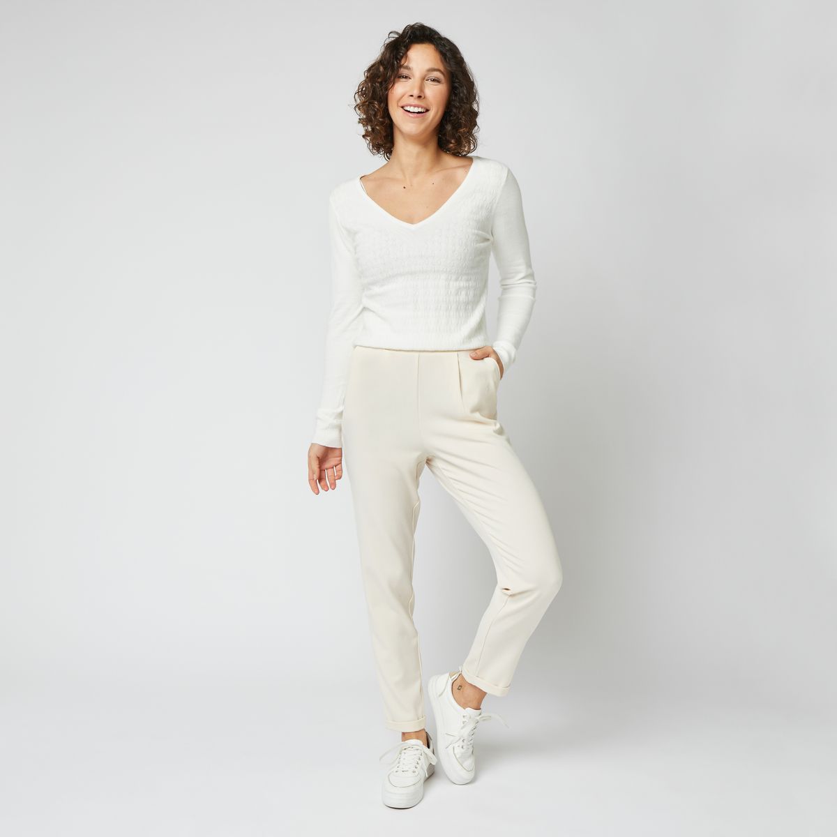 INEXTENSO Pantalon molleton élastiqué blanc femme