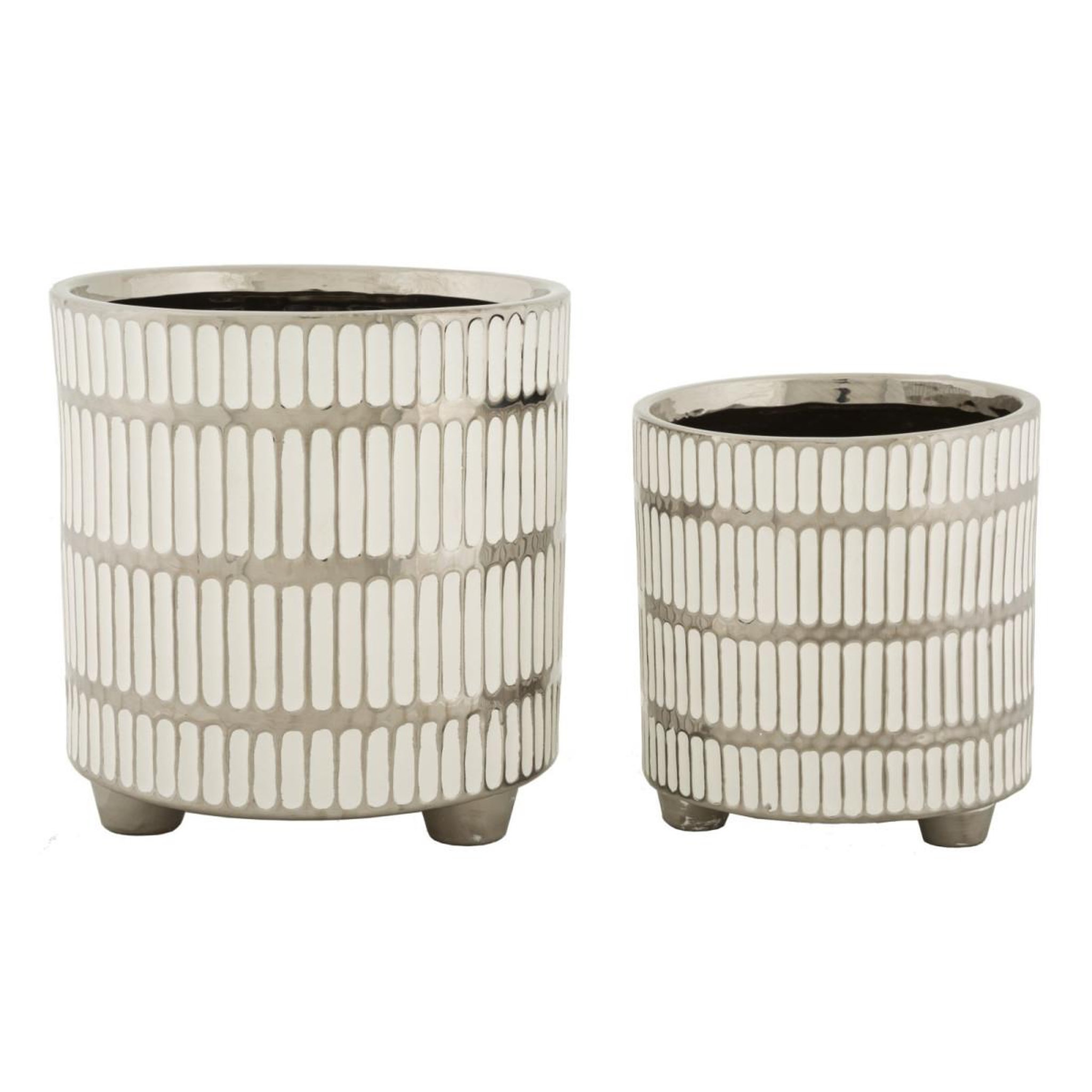 Paris Prix Lot de 2 vases en céramique  ray  24cm blanc & argent