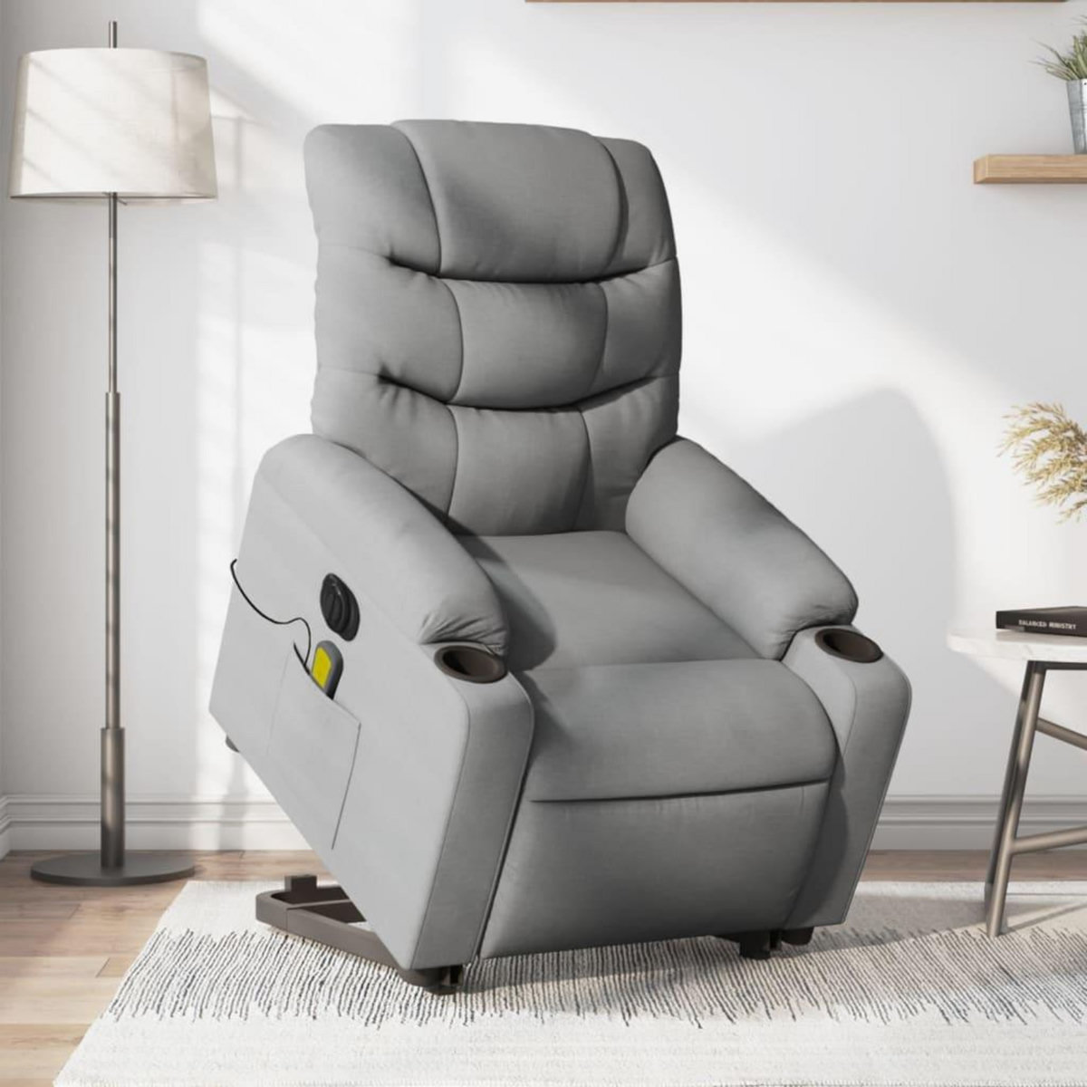 VIDAXL Fauteuil inclinable de massage electrique Gris clair Tissu