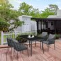 Voir la diapositive 2 : OUTSUNNY Salon de jardin 4 places 5 pièces table à manger chaises empilables coussins alu résine noir gris