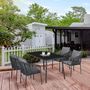 Voir la diapositive 2 : OUTSUNNY Salon de jardin 4 places 5 pièces table à manger chaises empilables coussins alu résine noir gris