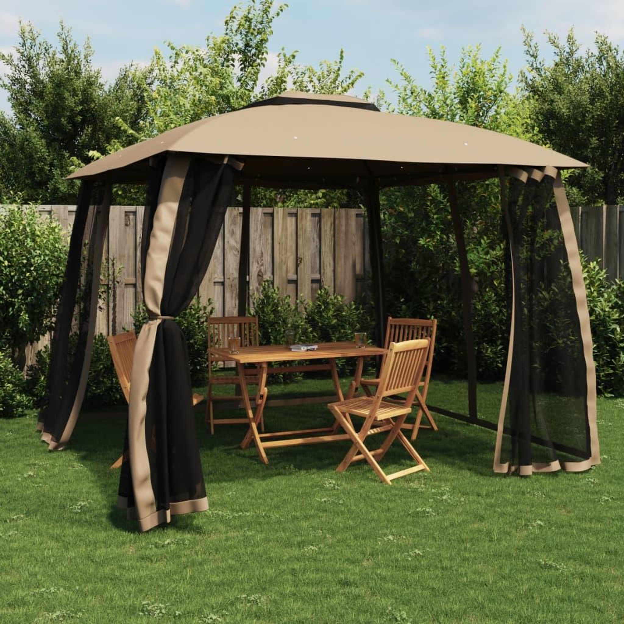 VIDAXL Tonnelle avec double toit et parois en filet taupe acier