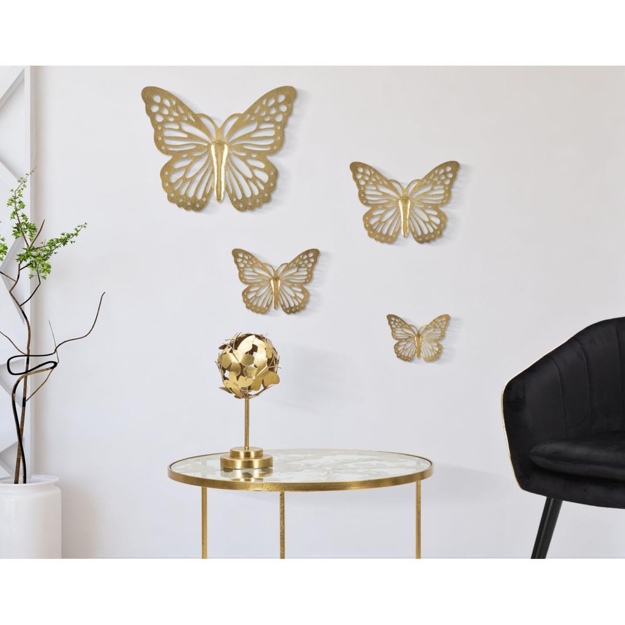 Voir la diapositive 6 : Paris Prix Lot de 4 décorations murales en métal  butterflies  35cm or