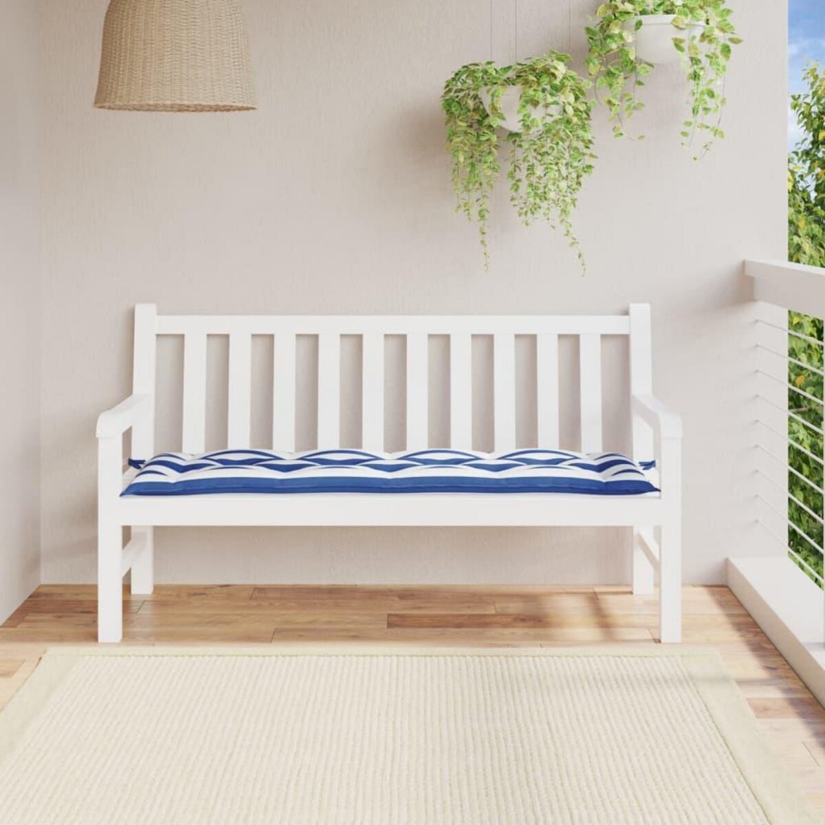 VIDAXL Coussin de banc de jardin rayures bleues et blanches 150x50x7cm