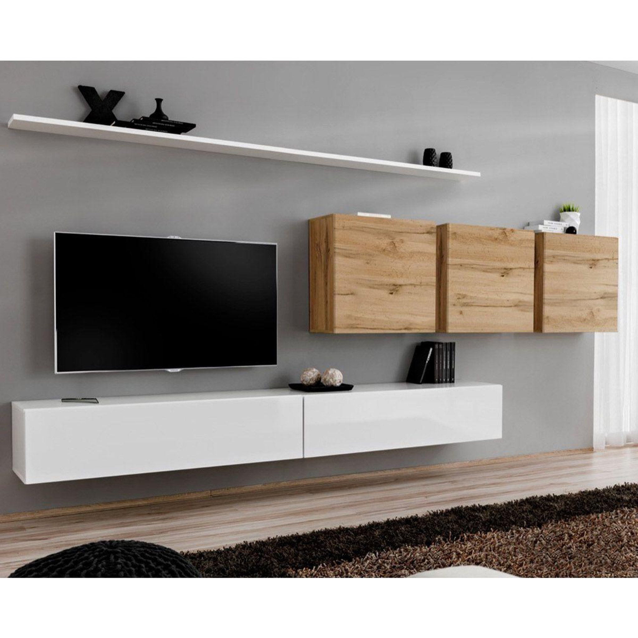 Paris Prix Meuble tv mural design  switch vii  340cm blanc & naturel
